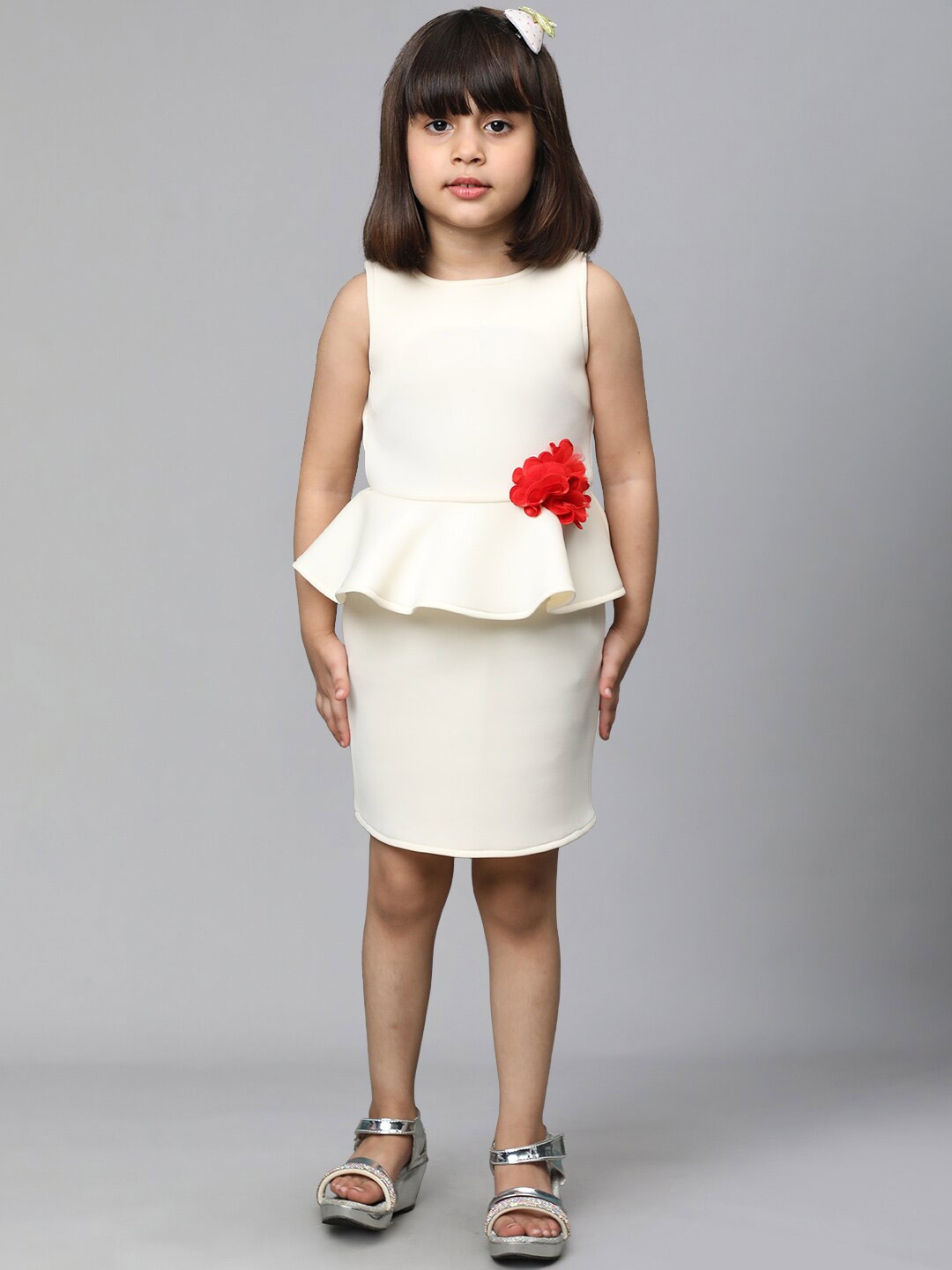 

Toy Balloon kids Girls Ruffles Scuba Peplum Dress, White