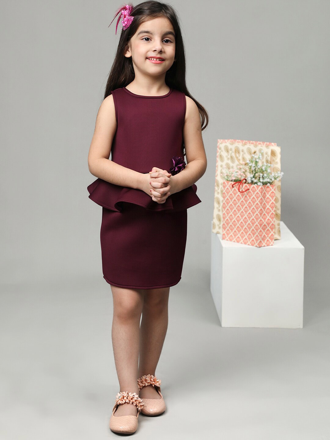 

Toy Balloon kids Girls Ruffles Scuba Peplum Dress, Maroon