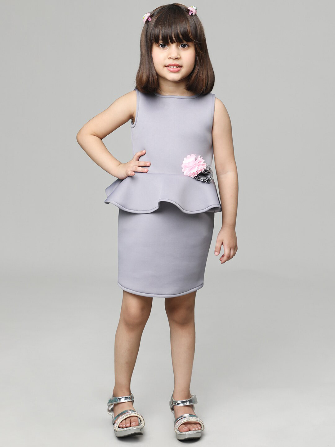

Toy Balloon kids Girls Ruffles Scuba Peplum Dress, Grey