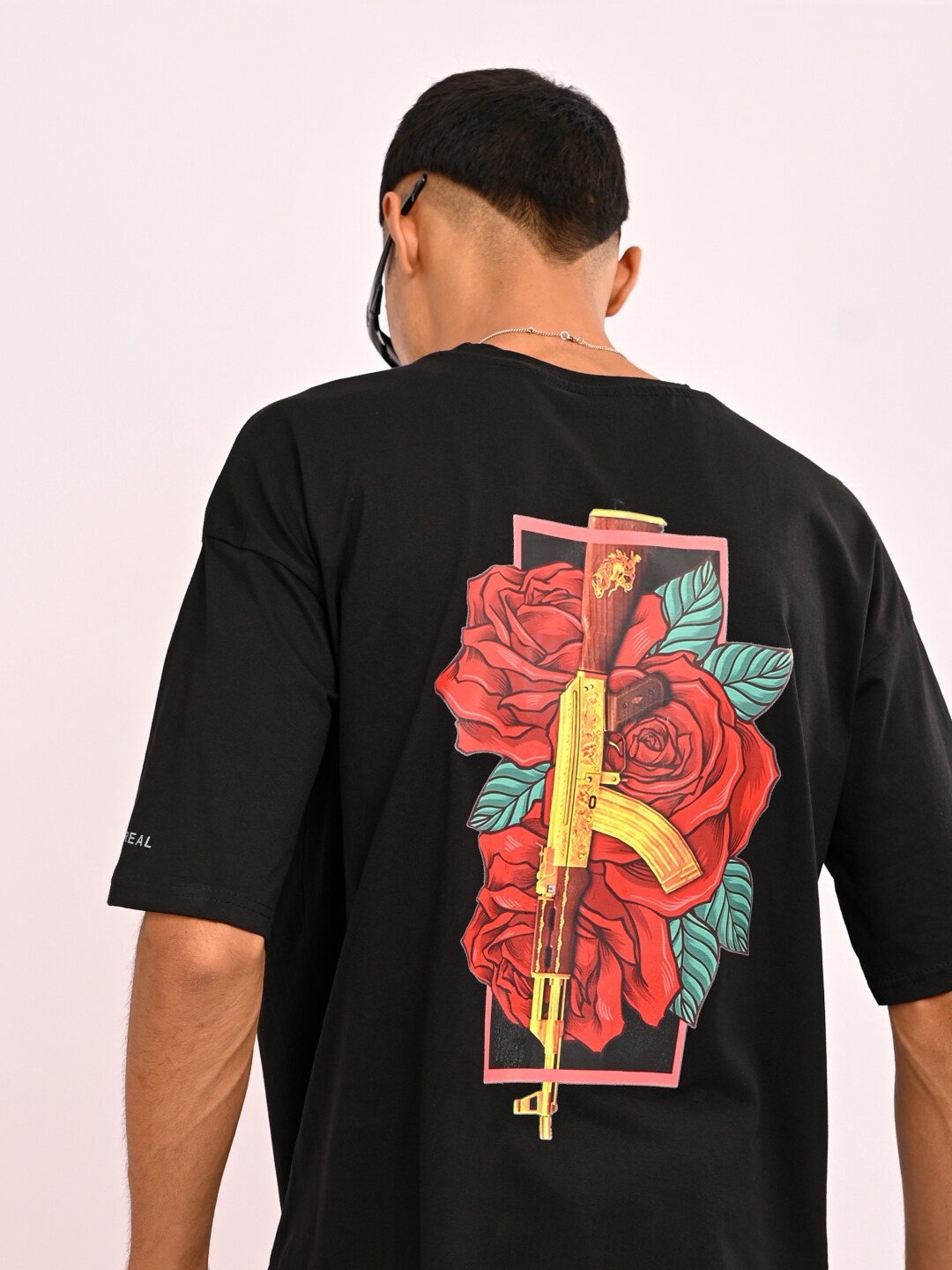 

OG For Real Graphic Printed Drop-Shoulder Sleeves Cotton Oversized T-shirt, Black