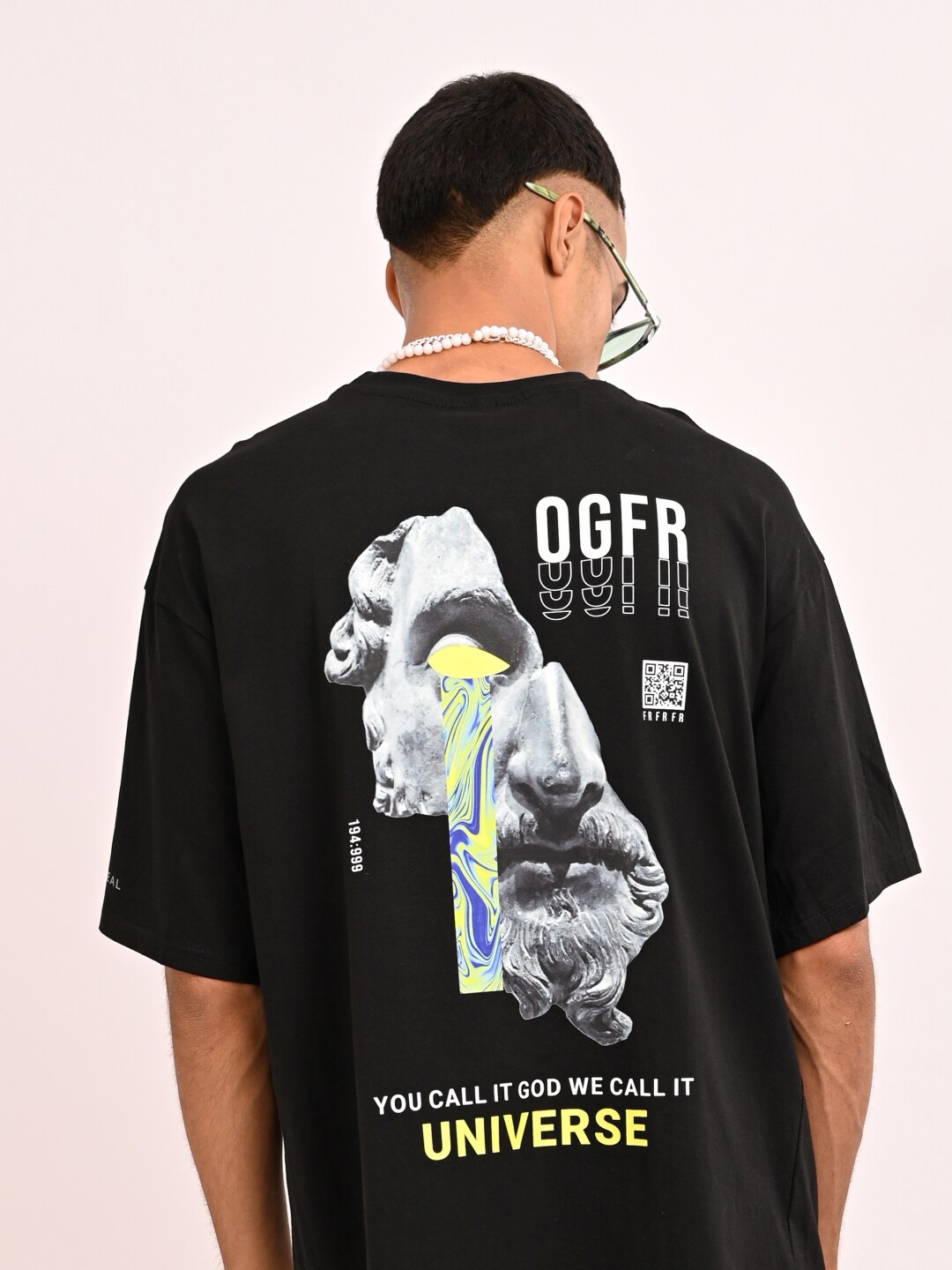 

OG For Real Graphic Printed Drop-Shoulder Sleeves Cotton Oversized T-shirt, Black