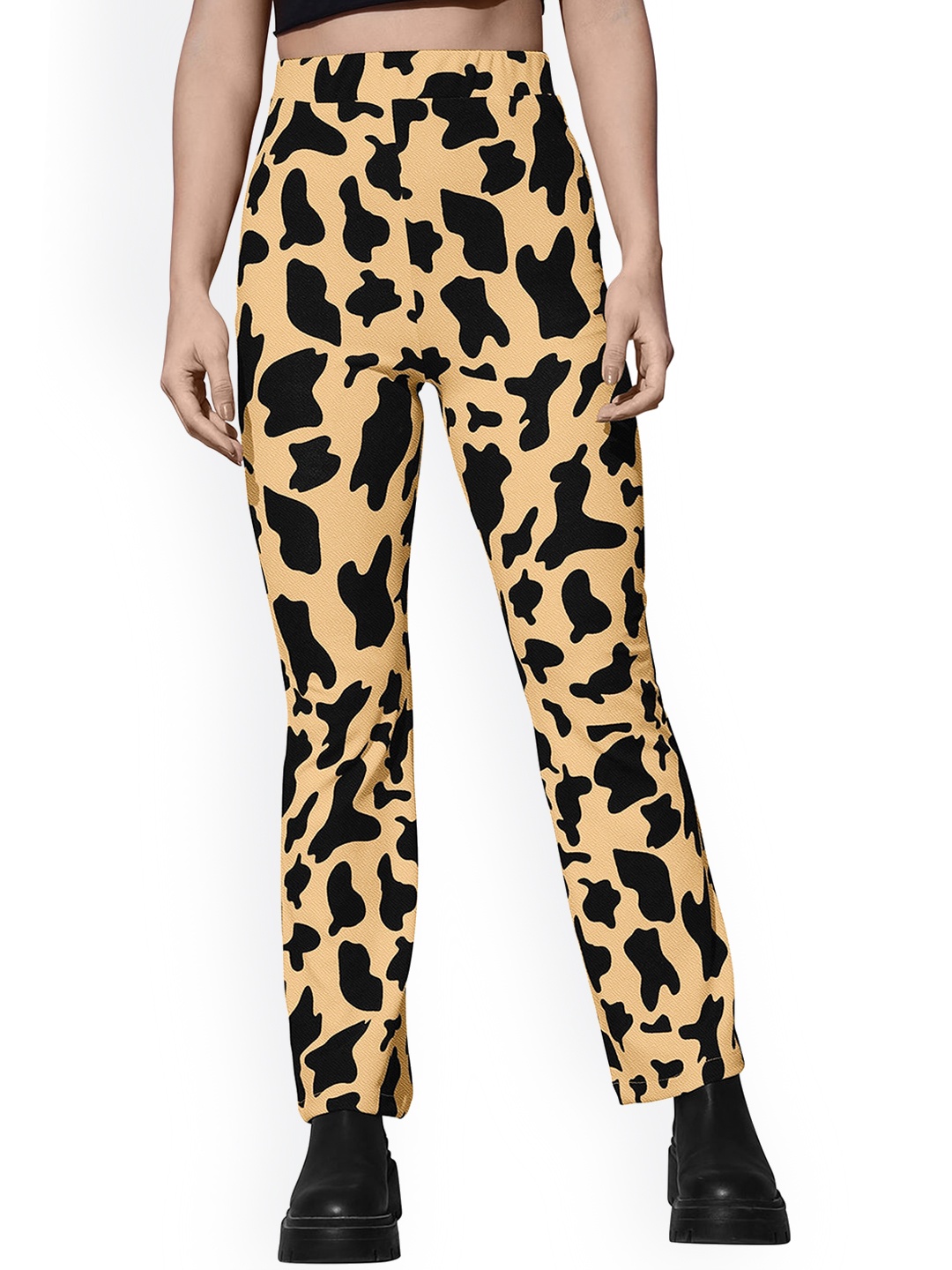 

BAESD Women Mid Rise Abstract Printed Trousers, Peach