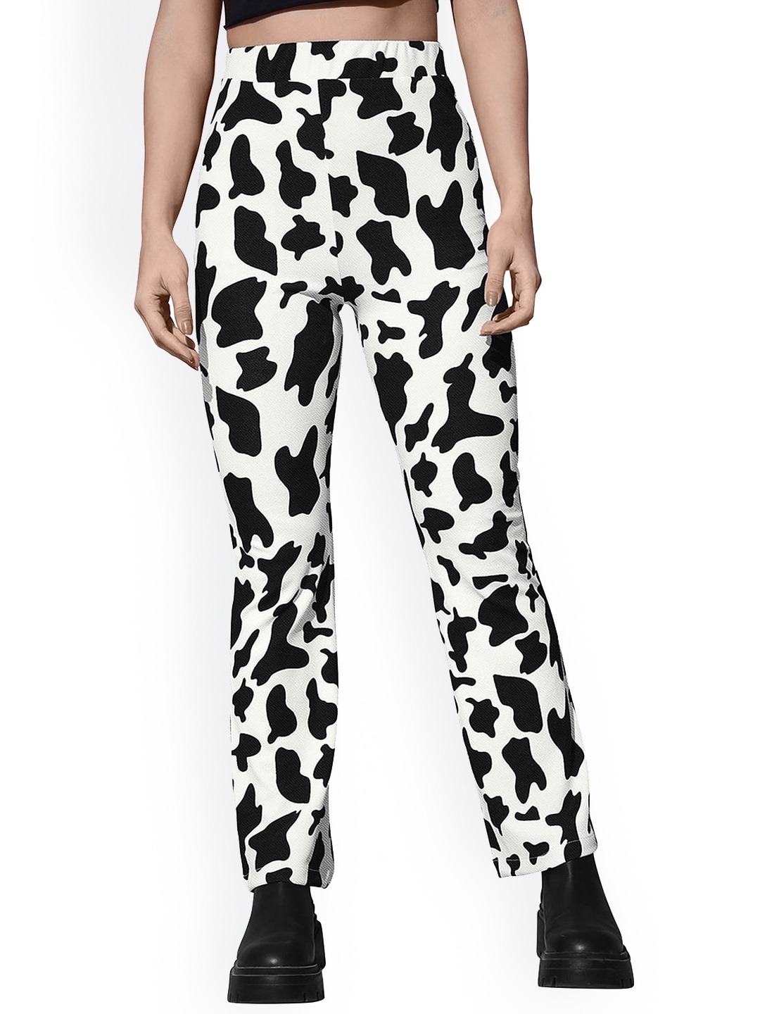 

BAESD Women Mid Rise Abstract Printed Trousers, White