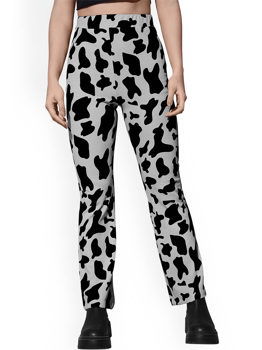 

BAESD Women Mid Rise Abstract Printed Trousers, Grey