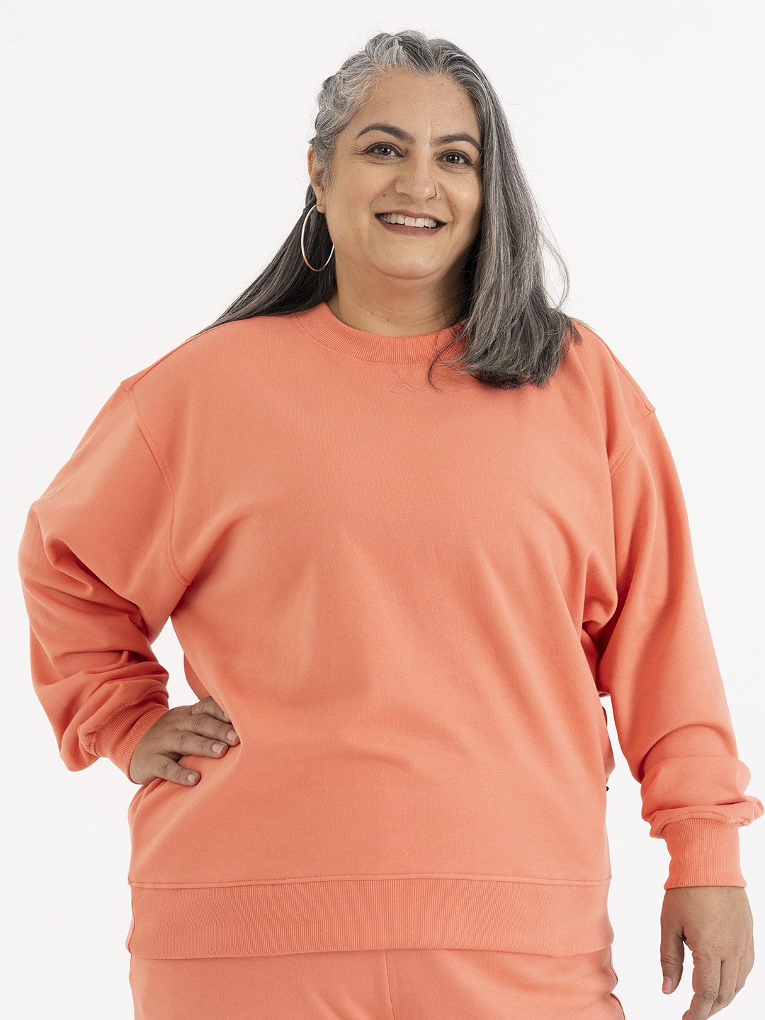 SPIRIT ANIMAL Round Neck Pullover Fleece Sweatshirt, Coral