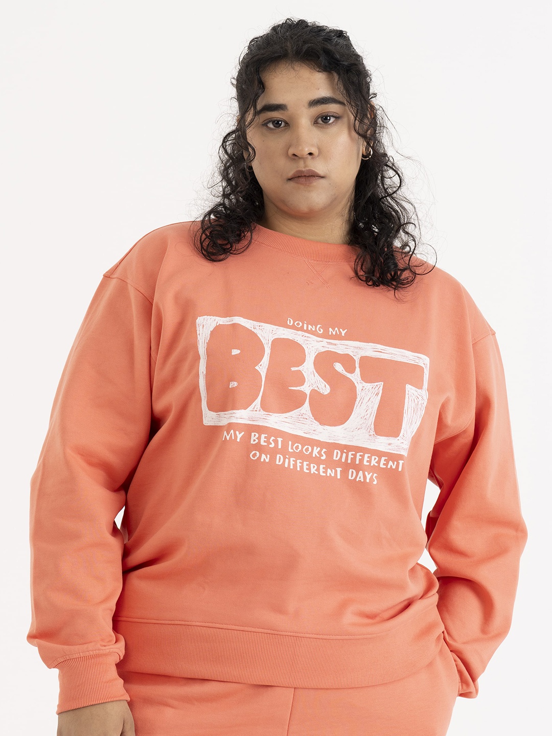 

SPIRIT ANIMAL Typography Printed Fleece Pullover Sweatshirt, Orange