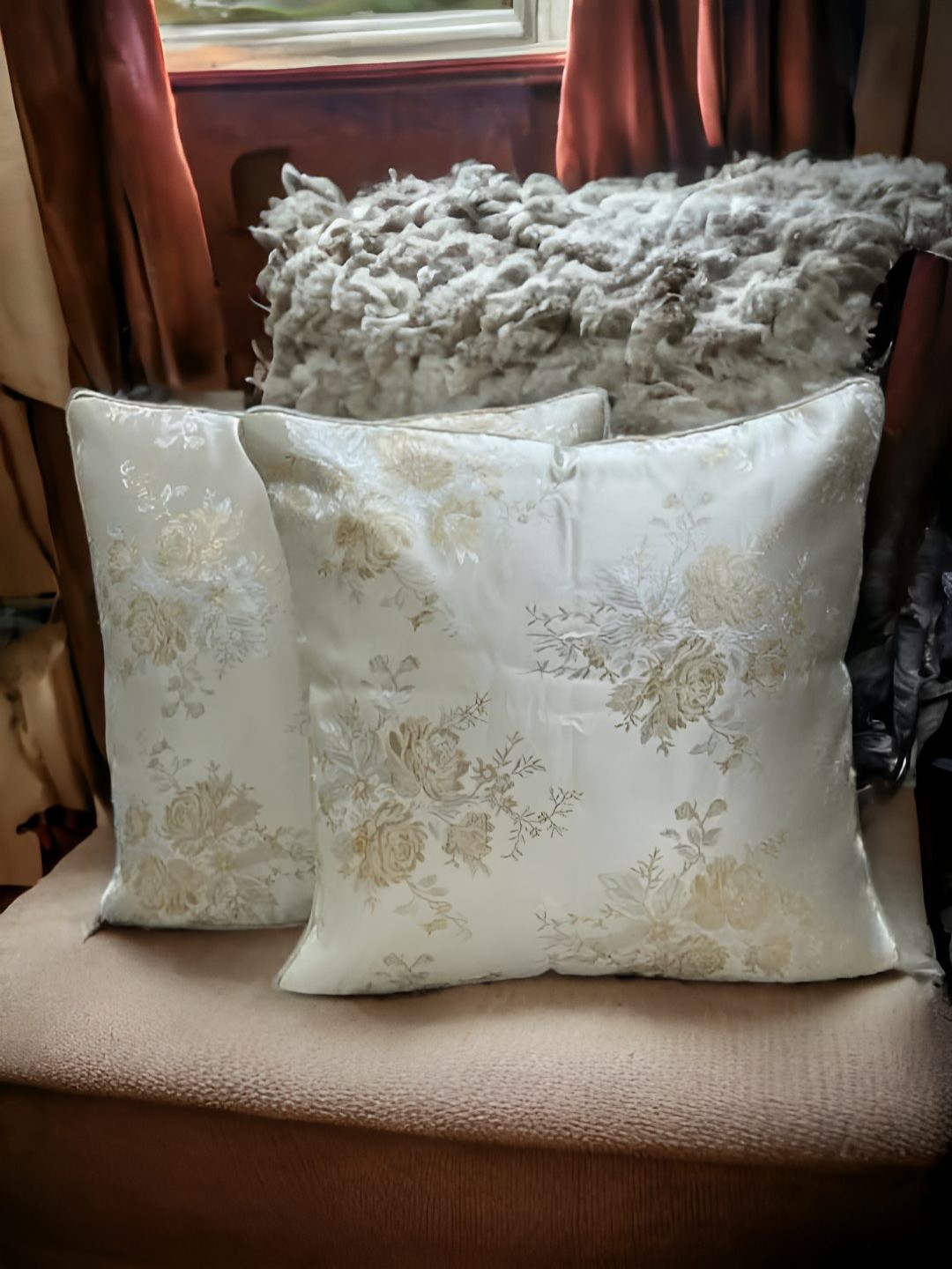 

CASA-NEST Off White Gold Toned 2 Pieces Printed Cushion Covers