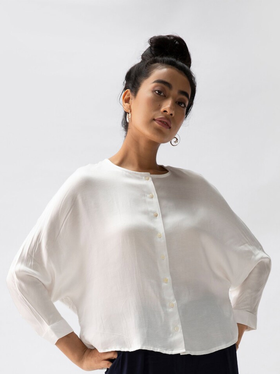 

Saltpetre Collarless Classic Twill Modal Shirt, White
