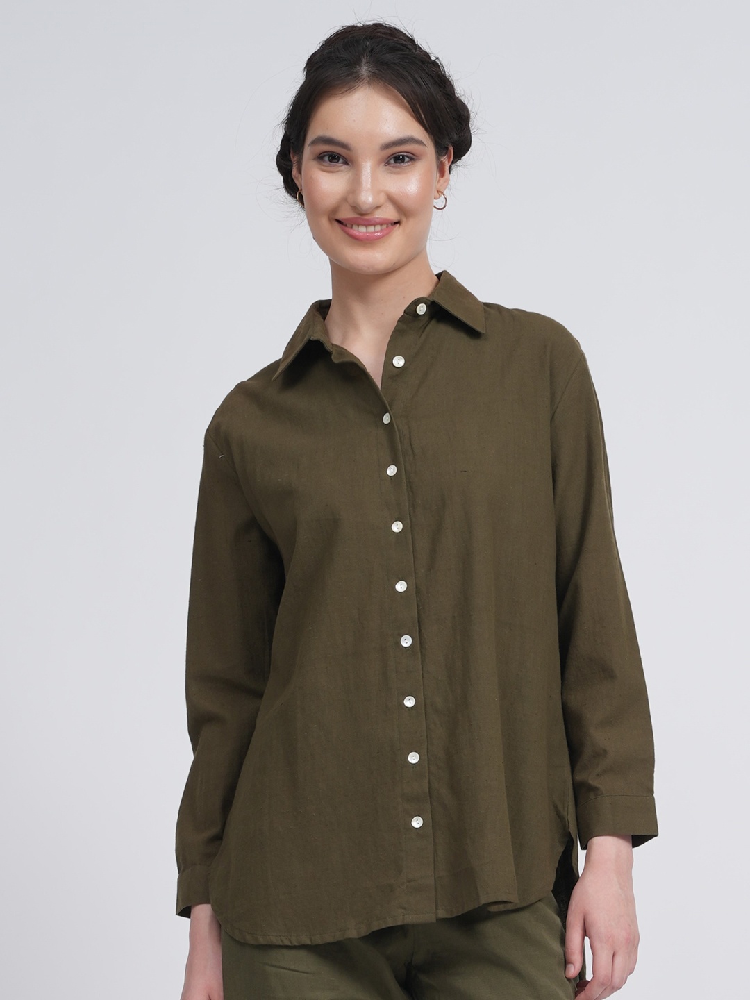 

Saltpetre Classic Fit Casual Longline Shirt, Olive