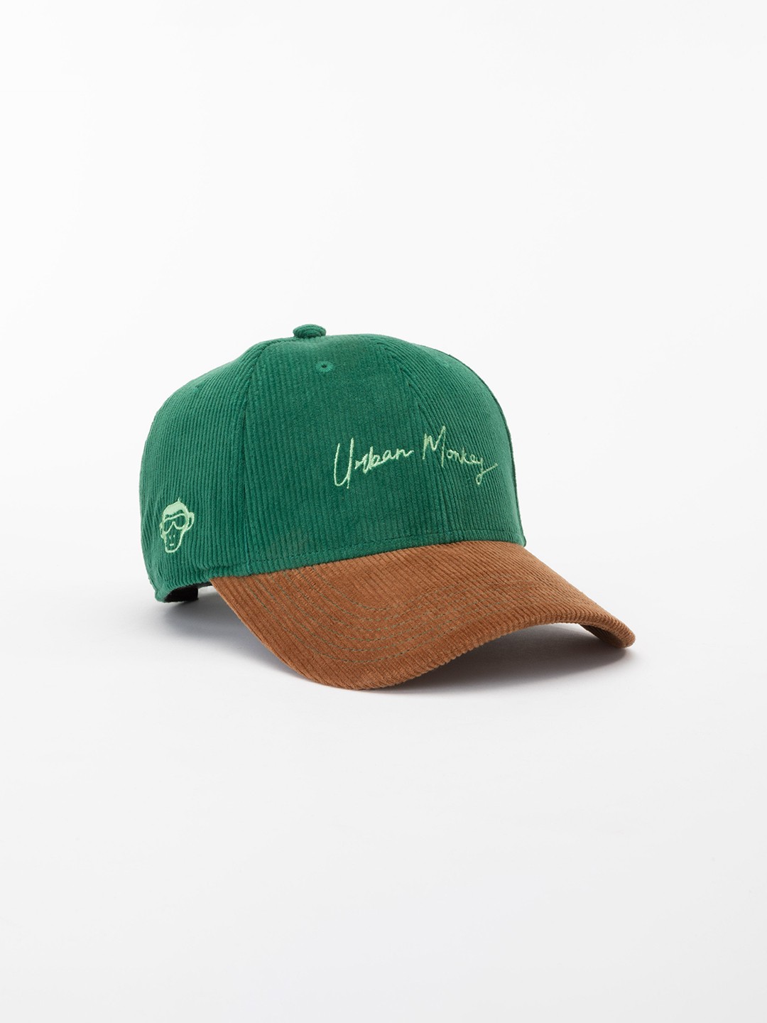 

Urban Monkey Unisex Colourblocked Corduroy Weave Cotton Baseball Cap, Green