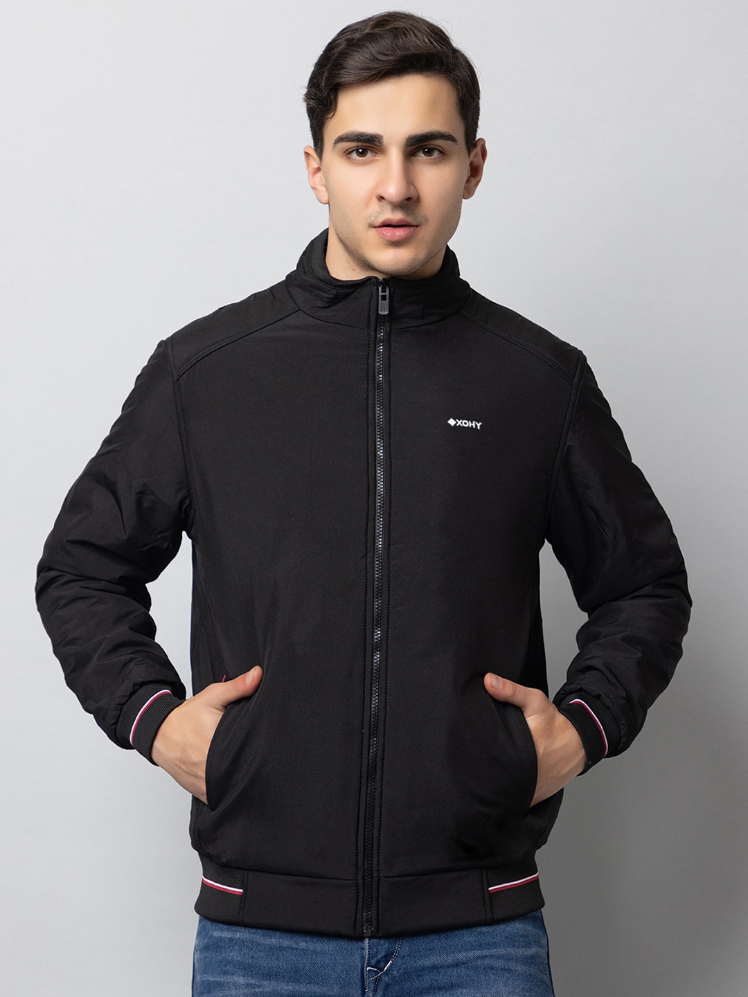 

Xohy Mock Collar Lightweight Cotton Bomber Jacket, Black