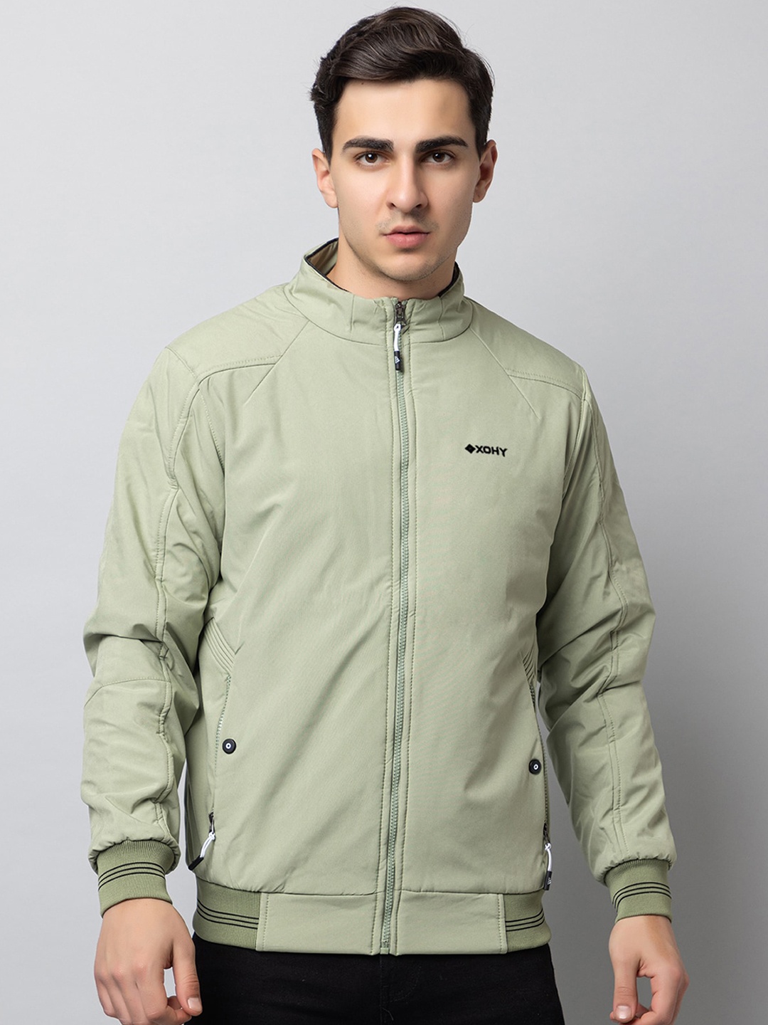 

Xohy Mock Collar Lightweight Cotton Bomber Jacket, Green