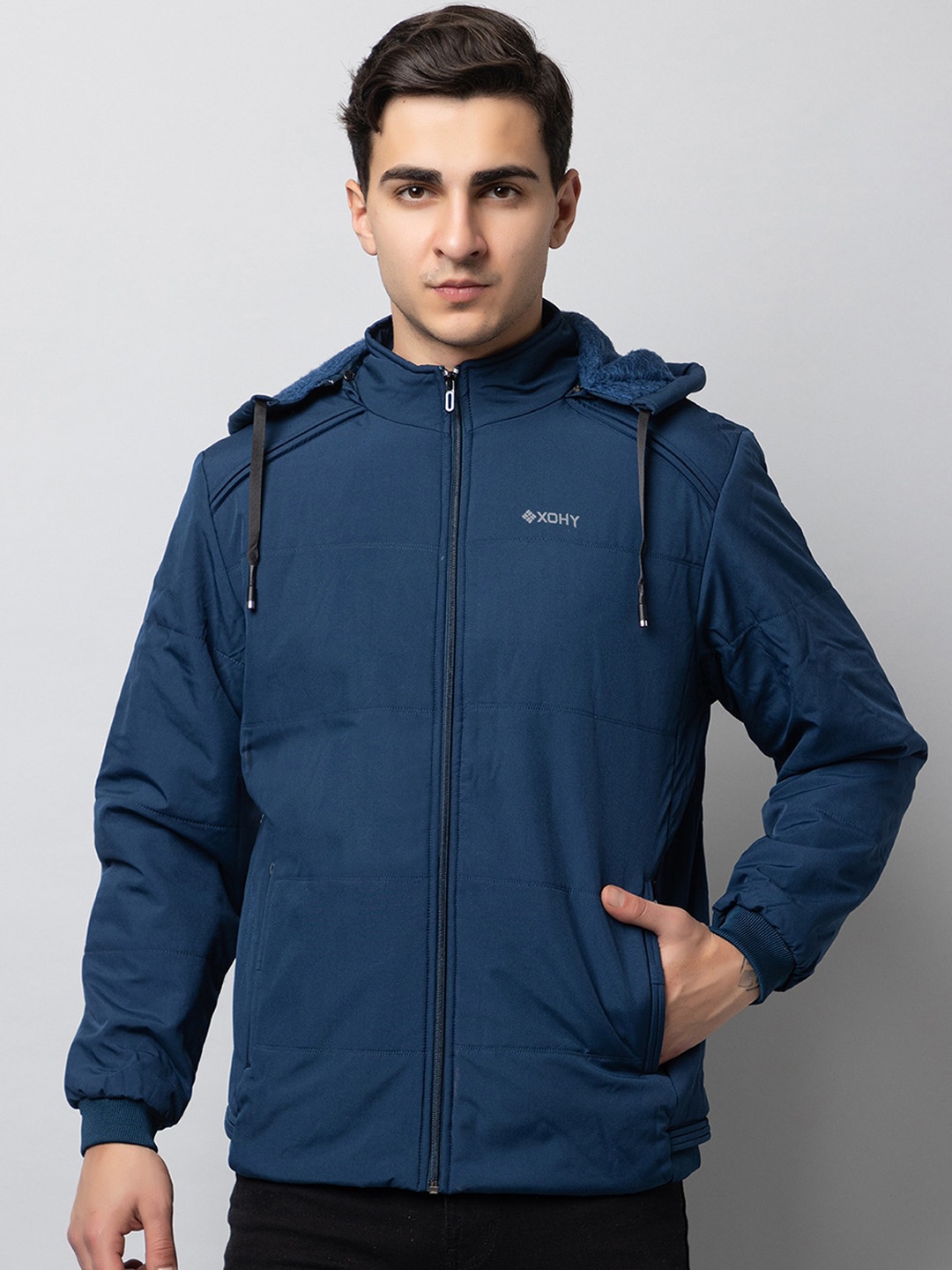 

Xohy Hooded Lightweight Bomber Jacket, Blue