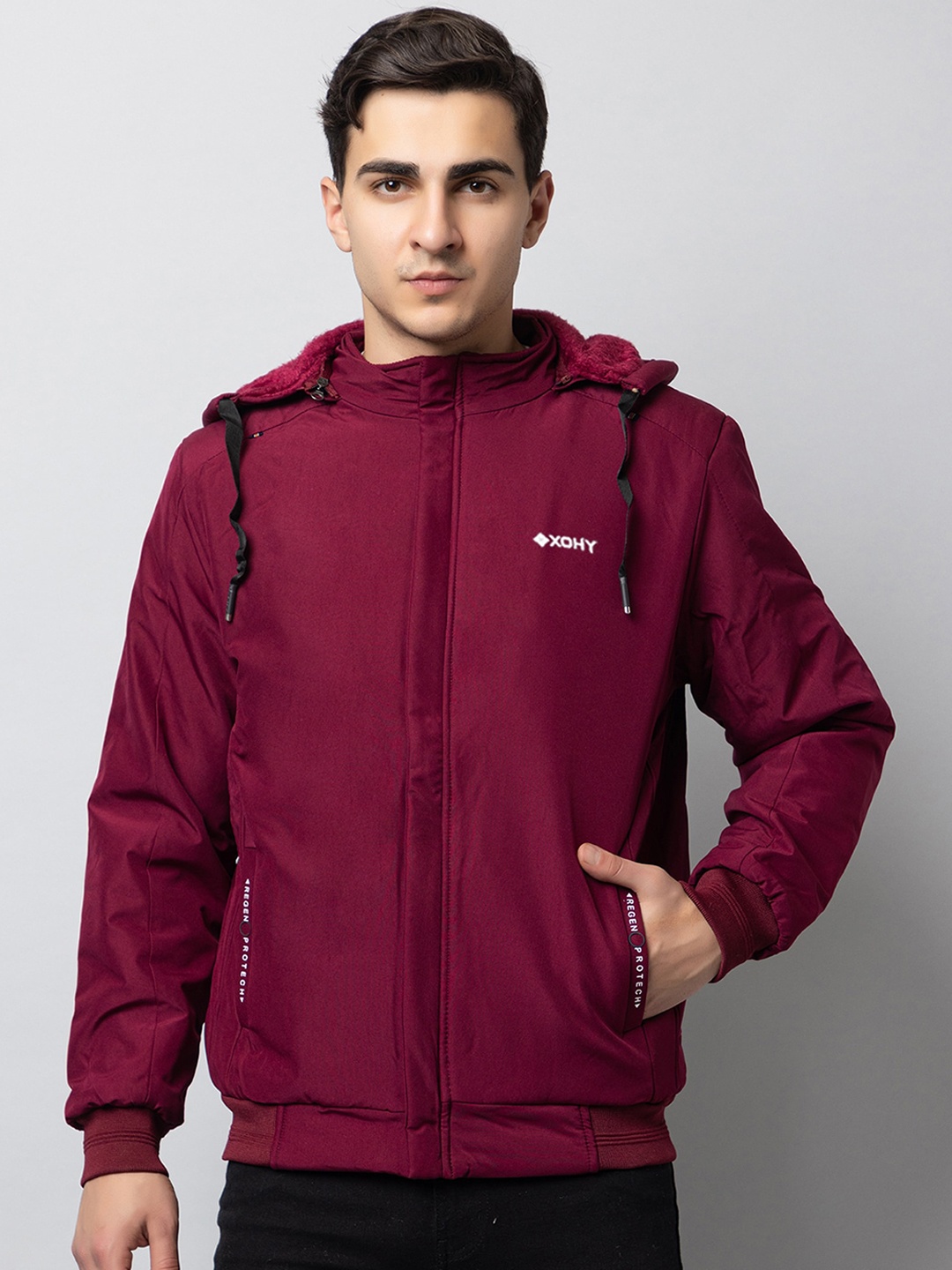 

Xohy Hooded Lightweight Cotton Open Front Jacket, Maroon