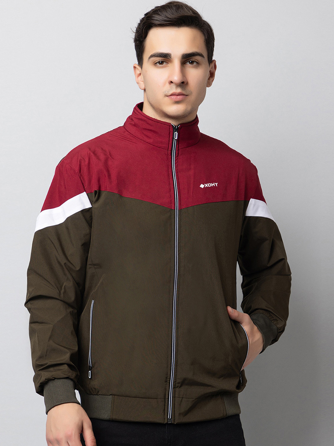 

Xohy Colourblocked Lightweight Cotton Open Front Jacket, Brown