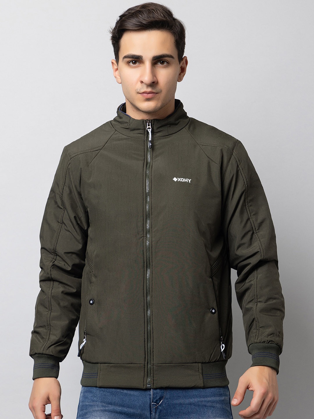 

Xohy Mock Collar Lightweight Cotton Bomber Jacket, Green