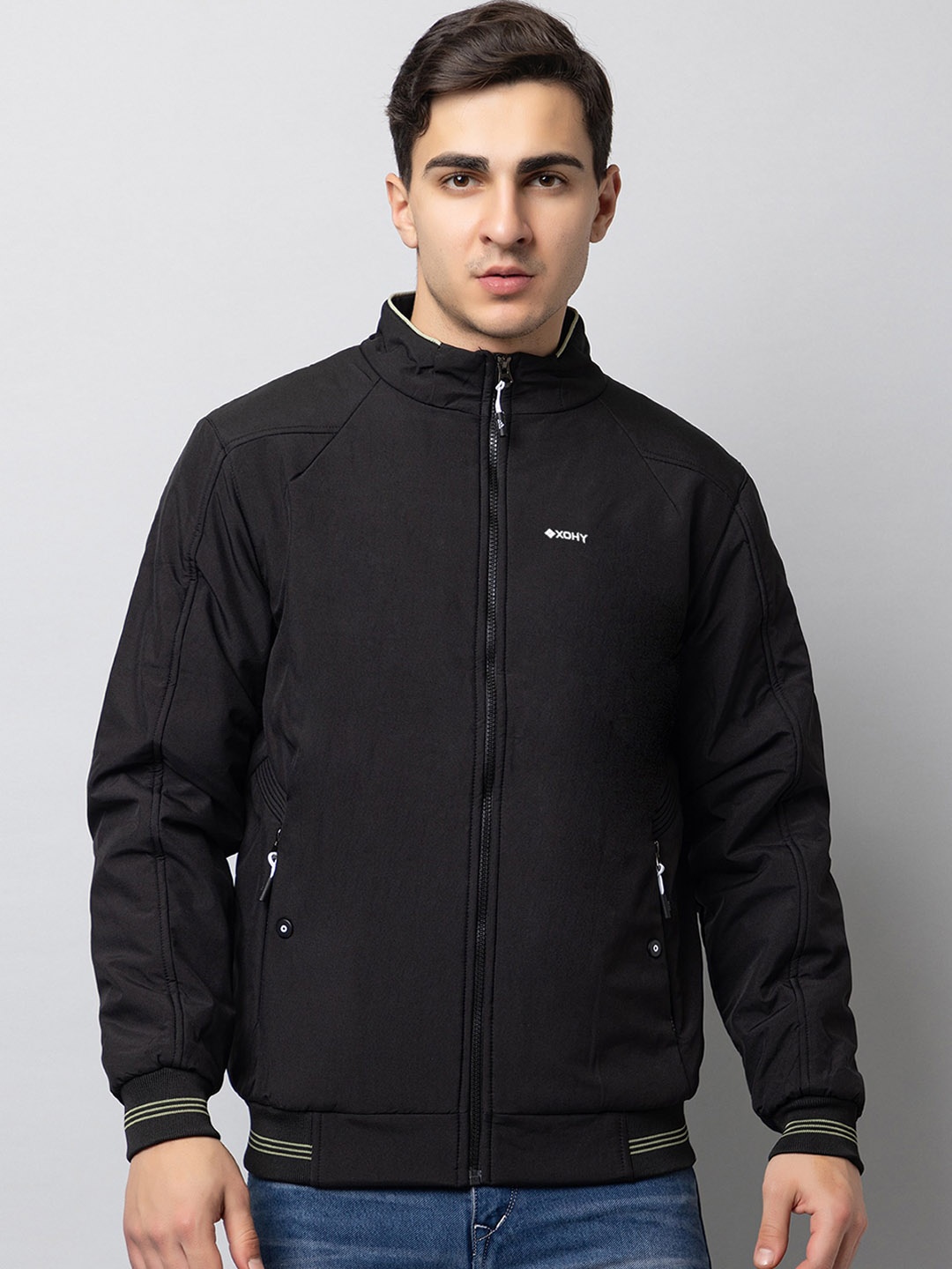 

Xohy Mock Collar Lightweight Cotton Open Front Jacket, Black