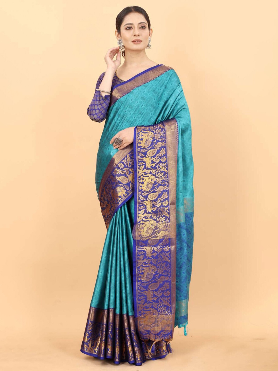 

VASTRAME Ethnic Woven Design Zari Banarasi Pure Silk Saree, Blue