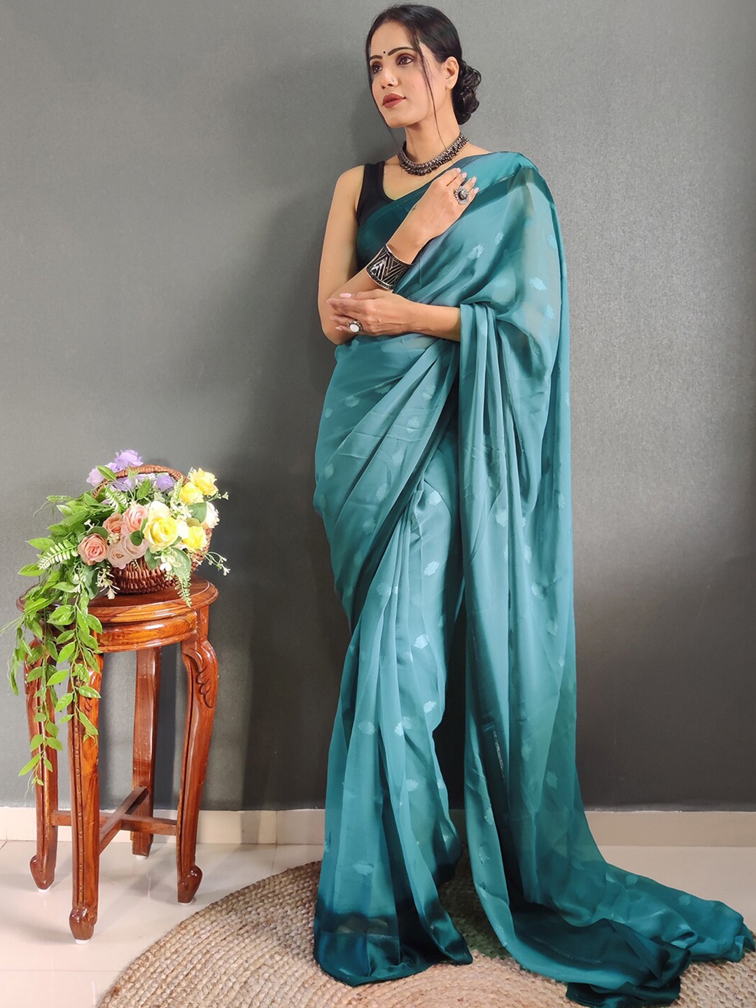 

Satrani Zari Poly Georgette Ready to Wear Saree, Blue