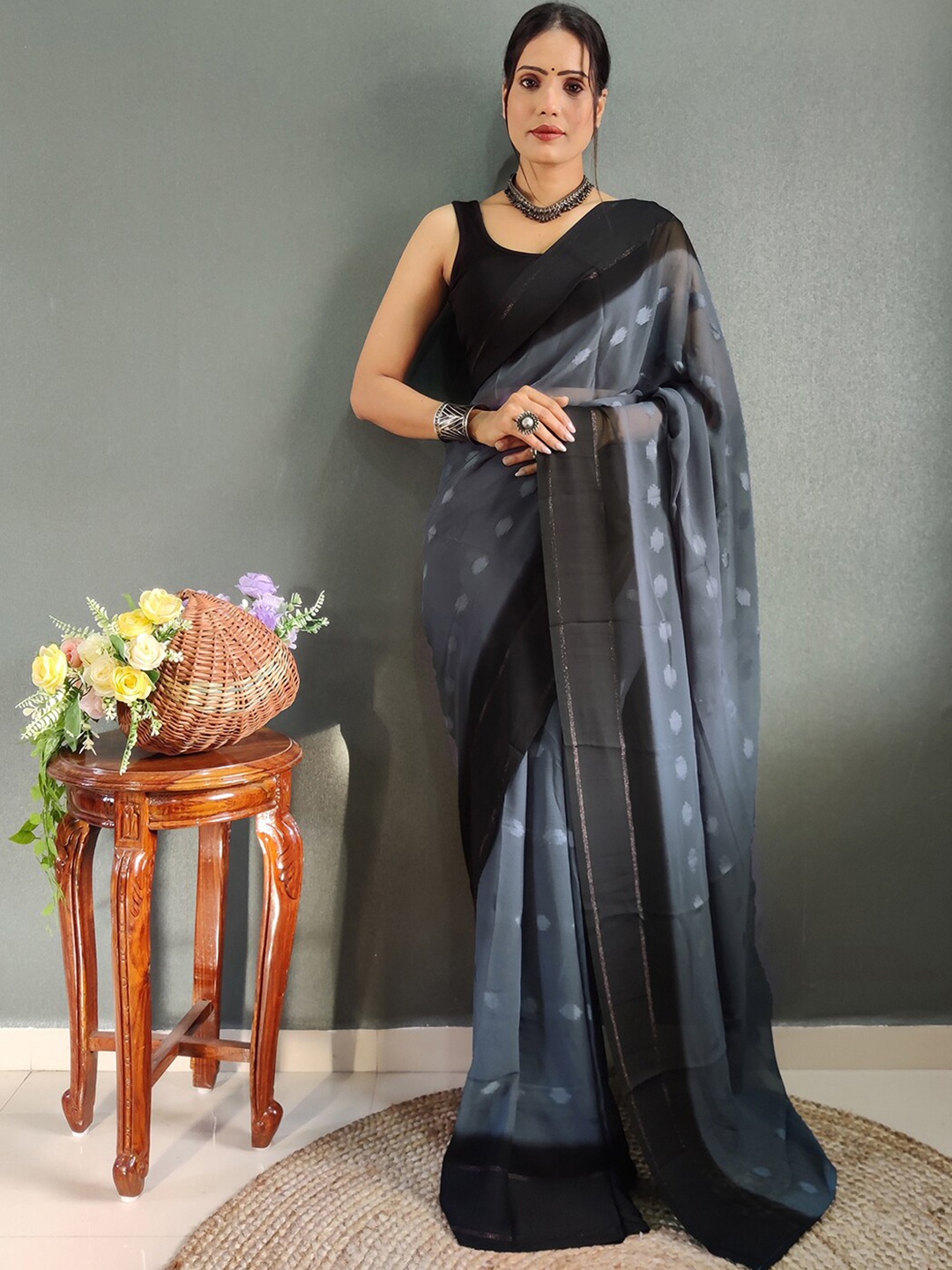 

Satrani Ethnic Motifs Woven Design Poly Georgette Saree, Blue