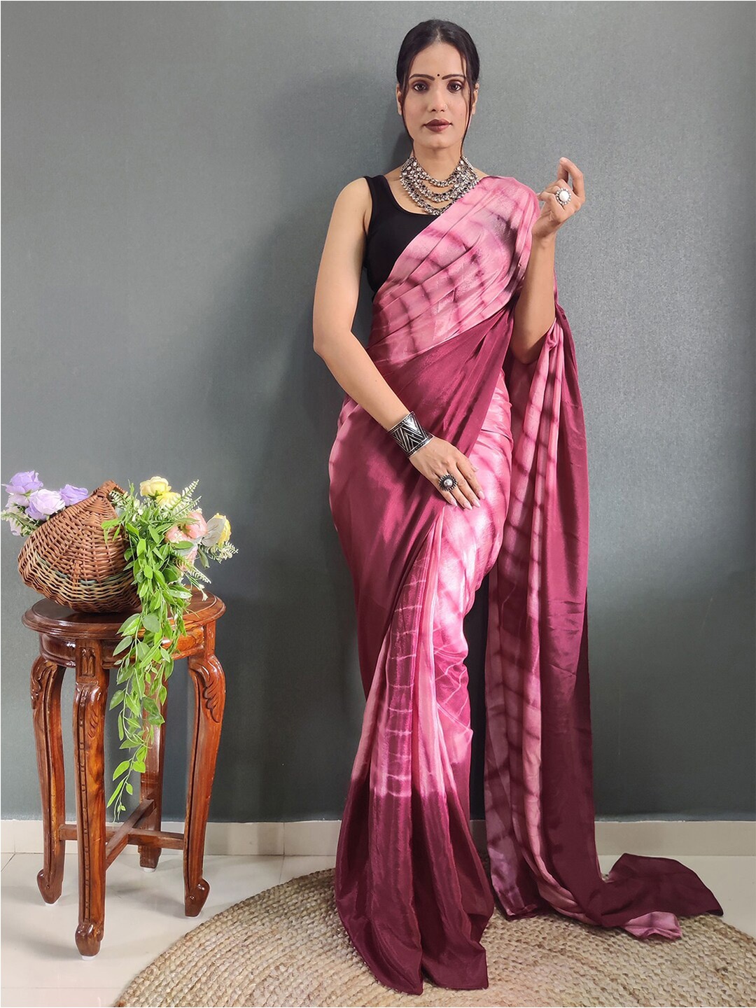 

Satrani Poly Chiffon Ready to Wear Saree, Maroon