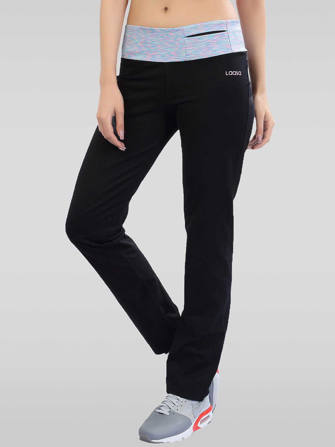 

LAASA SPORTS Women Cotton Relaxed-Fit Track Pants, Black