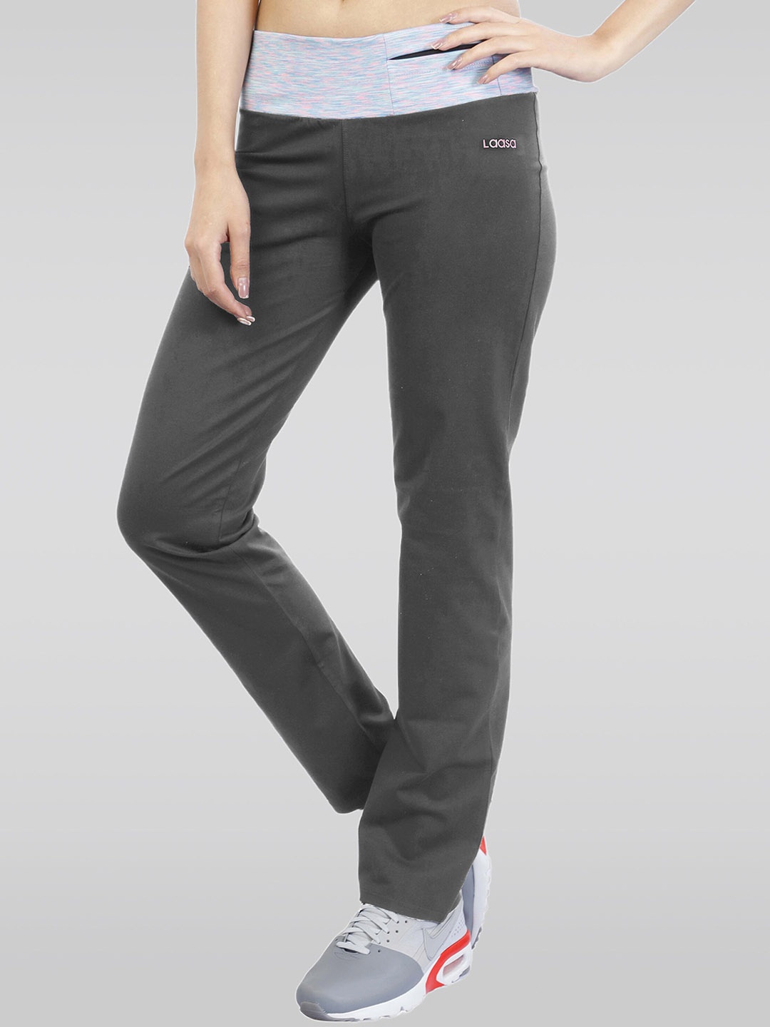 

LAASA SPORTS Women Dry-Fit Cotton Relaxed-Fit Track Pants, Grey