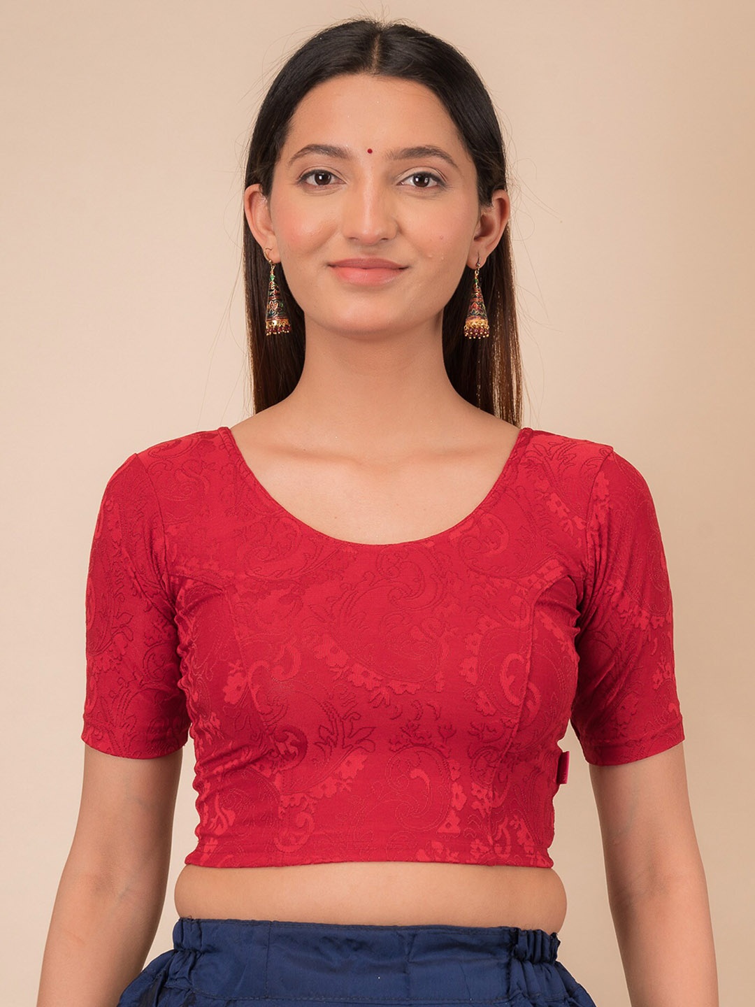 

Bindigasm's Advi Floral Woven Design Stretchable Jacquard Saree Blouse, Maroon