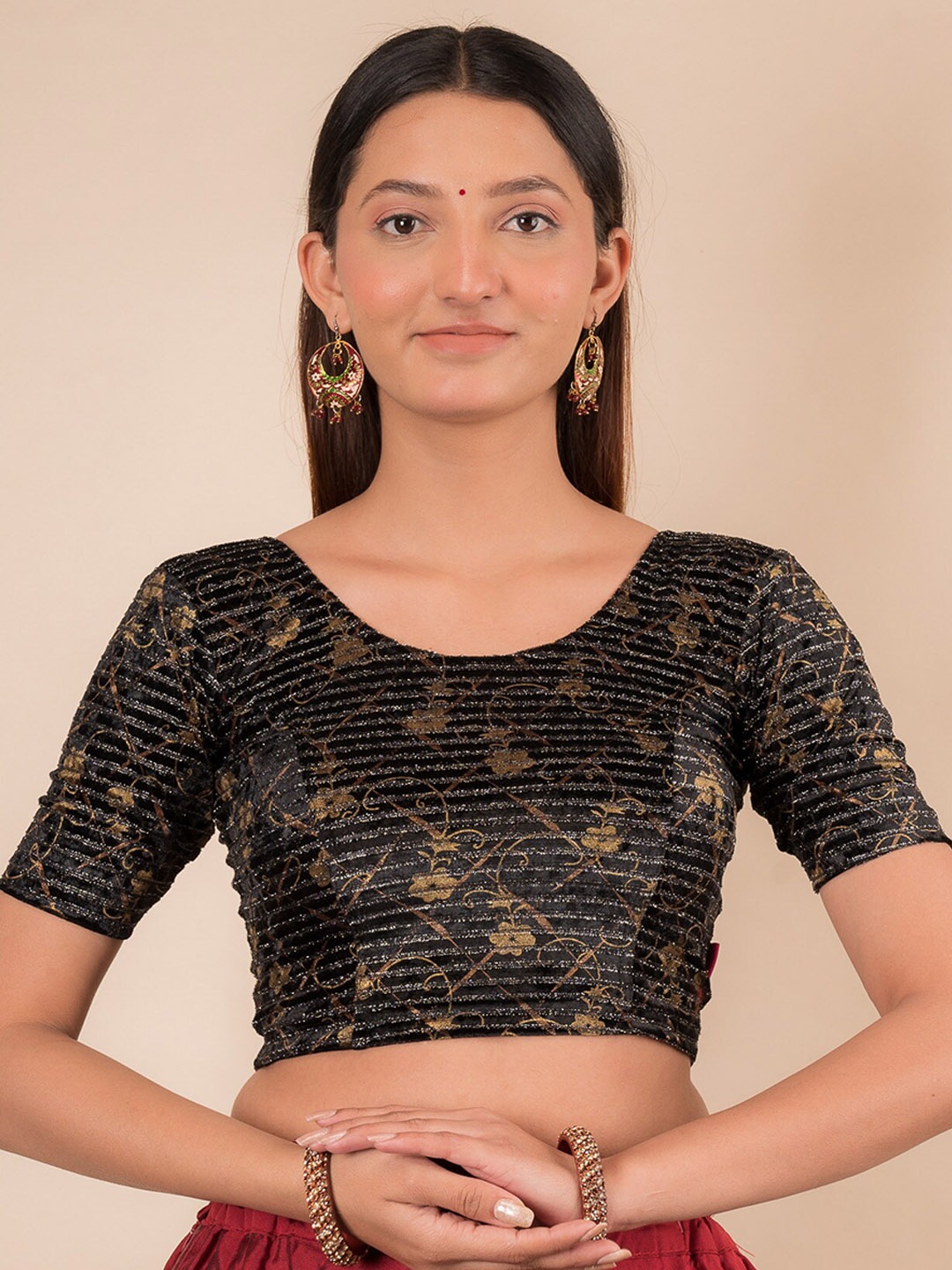 

Bindigasm's Advi Embellished Velvet Saree Blouse, Black