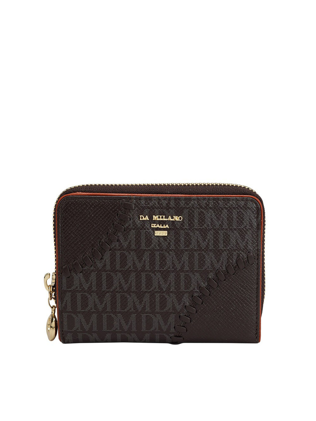 

Da Milano Typography Printed Leather Zip Around Wallet, Brown