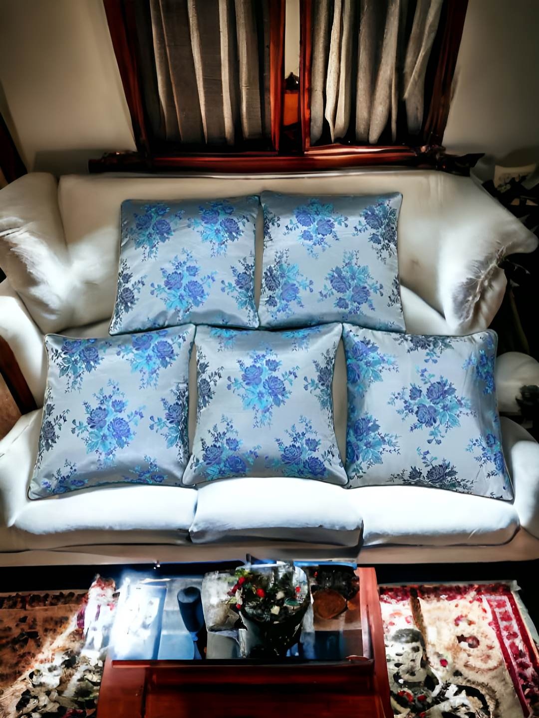 

CASA-NEST Blue & Teal 5 Pieces Floral Square Cushion Covers