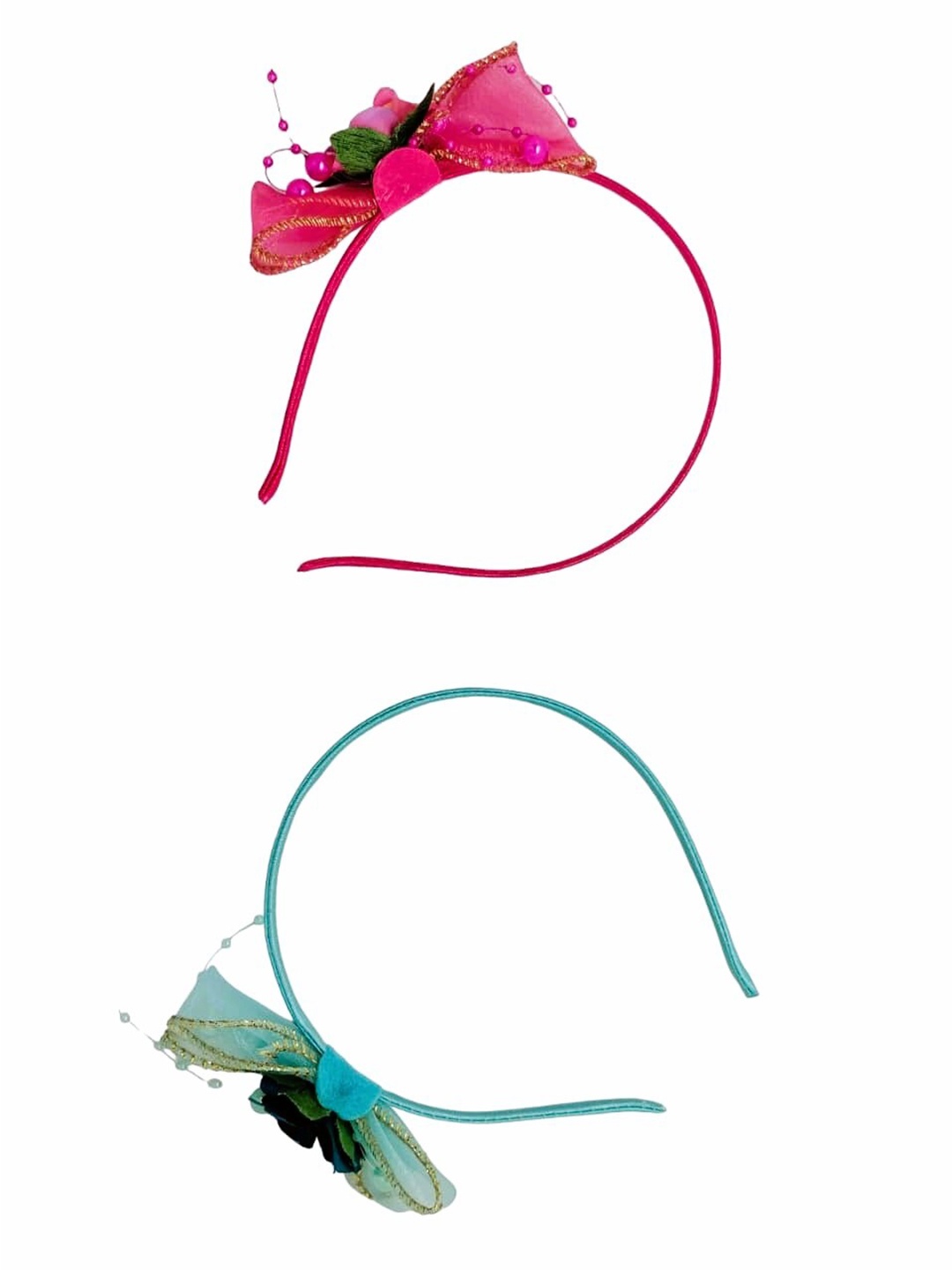

FEMMIBELLA Girls Set of 2 Beaded Hairband, Pink