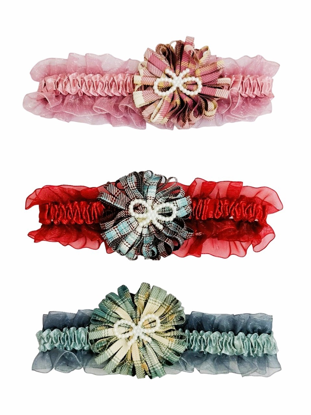 

FEMMIBELLA Girls Set of 3 Embellished Hairband, Pink