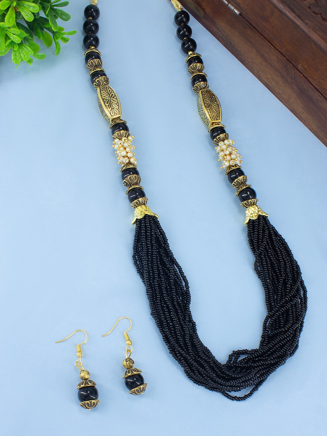 

PRIVIU Gold-Plated Beaded Layered Necklace & Earrings