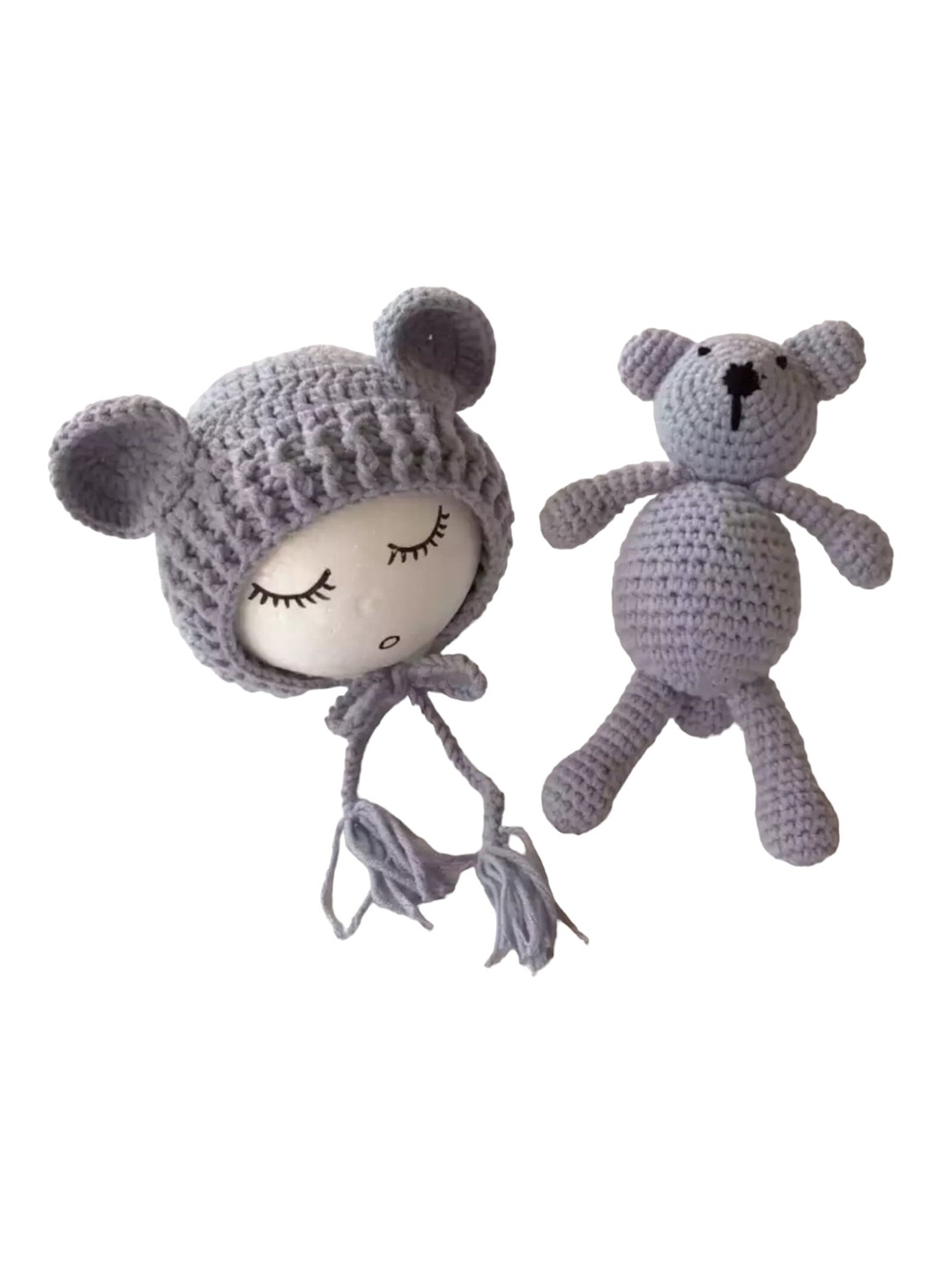 

Babymoon Infants Crochet Woollen Beanie Cap with Rabbit Teddy, Grey