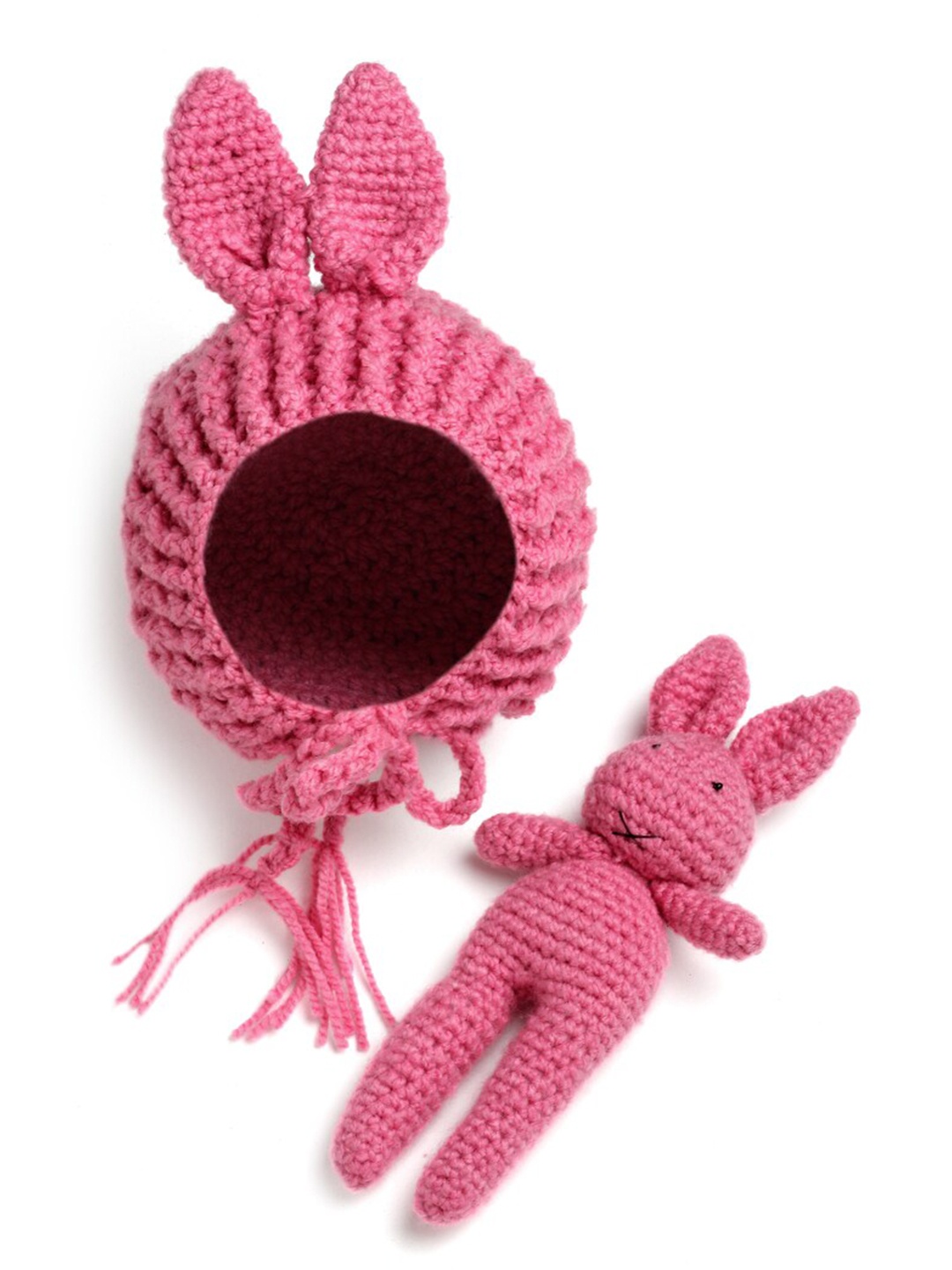 

Babymoon Infants Crochet Woollen Beanie Cap with Teddy Bear, Pink