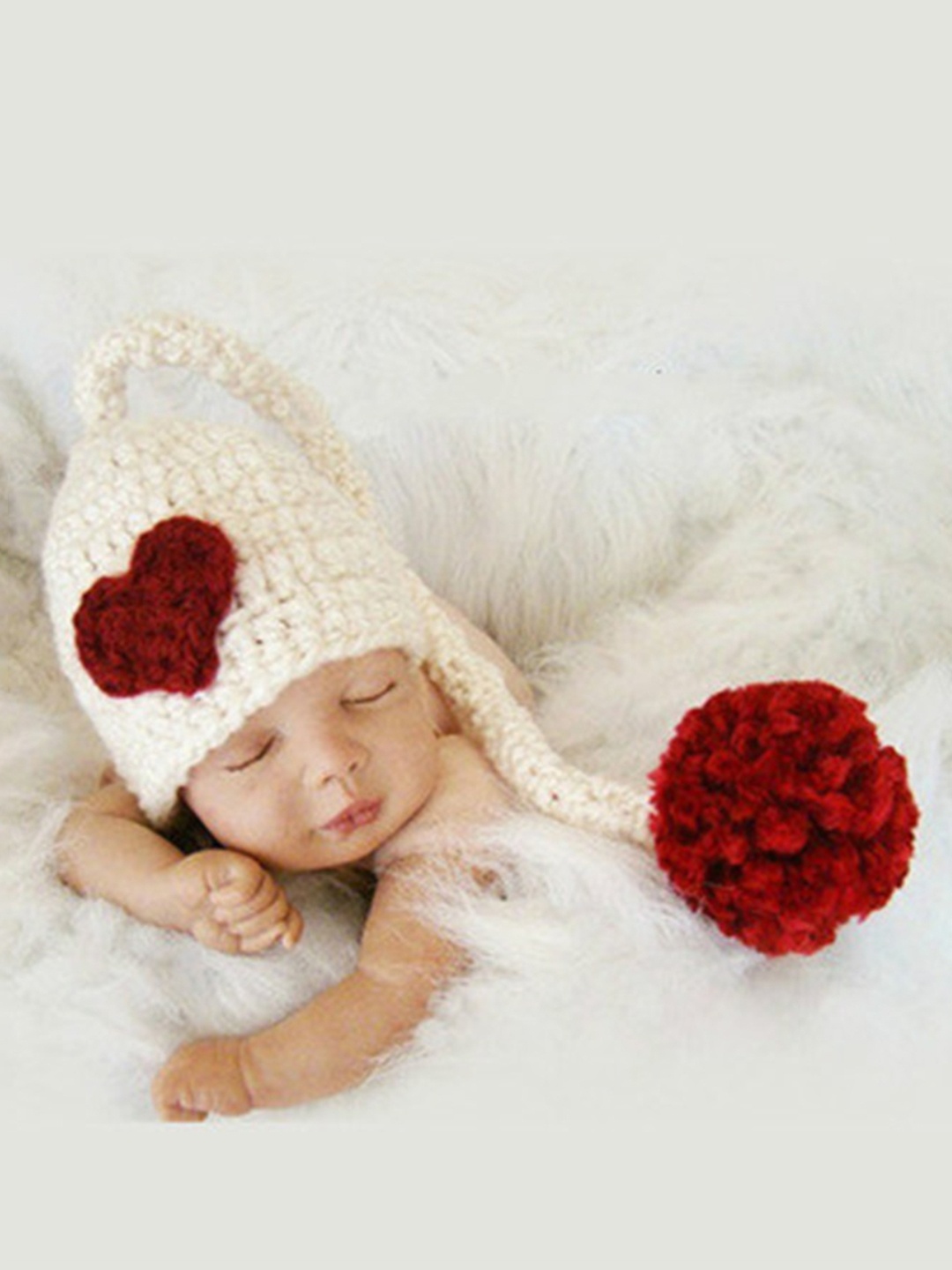 

Babymoon Infants Heart Crochet Woollen Beanie, White