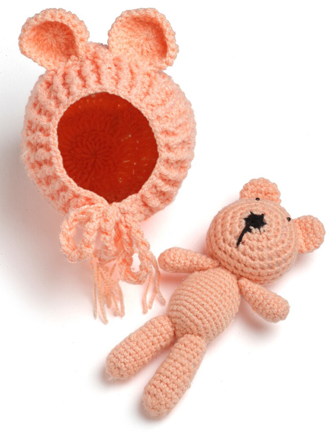 

Babymoon Infants Bear Teddy Detail Woollen Beanie, Peach