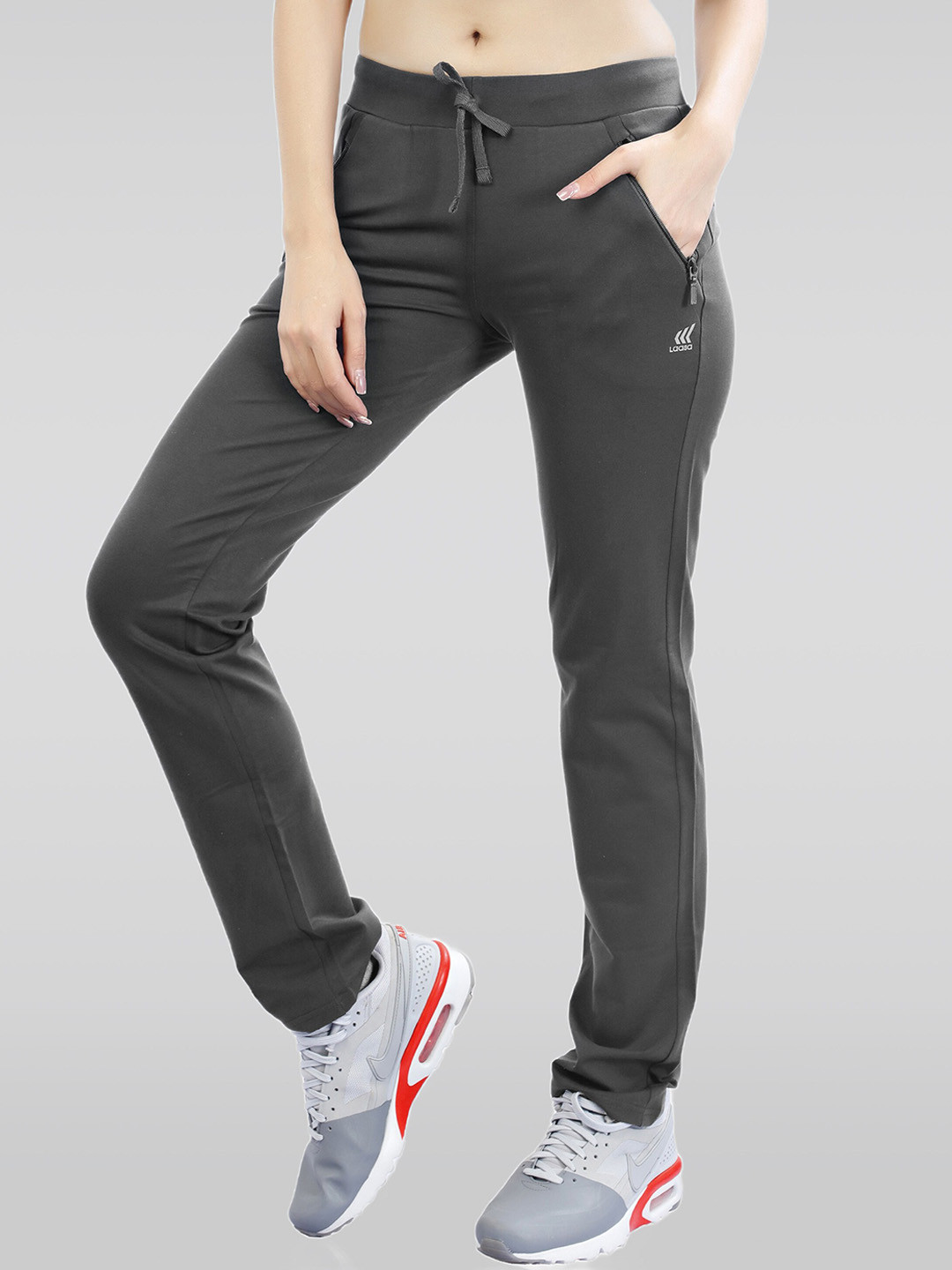 

LAASA SPORTS Women Cotton Relaxed-Fit Dry-Fit Track Pants, Grey