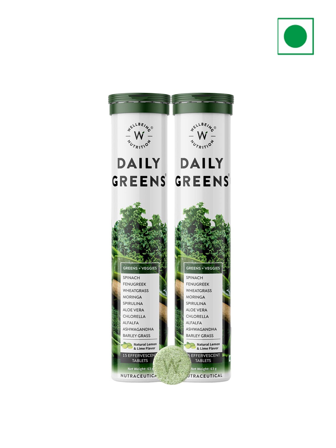 

Wellbeing Nutrition Set of 2 Daily Greens Wholefood Multivitamin Tablets - 15 Tablets Each, White