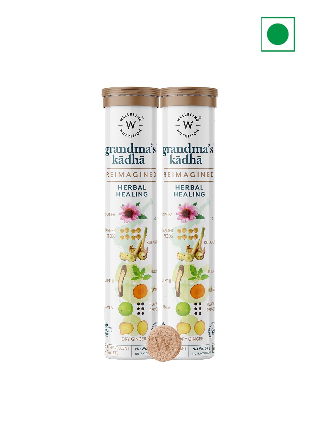 

Wellbeing Nutrition Set of 2 Reimagined Grandmas Kadha Tablets - 15 Tablets Each, White