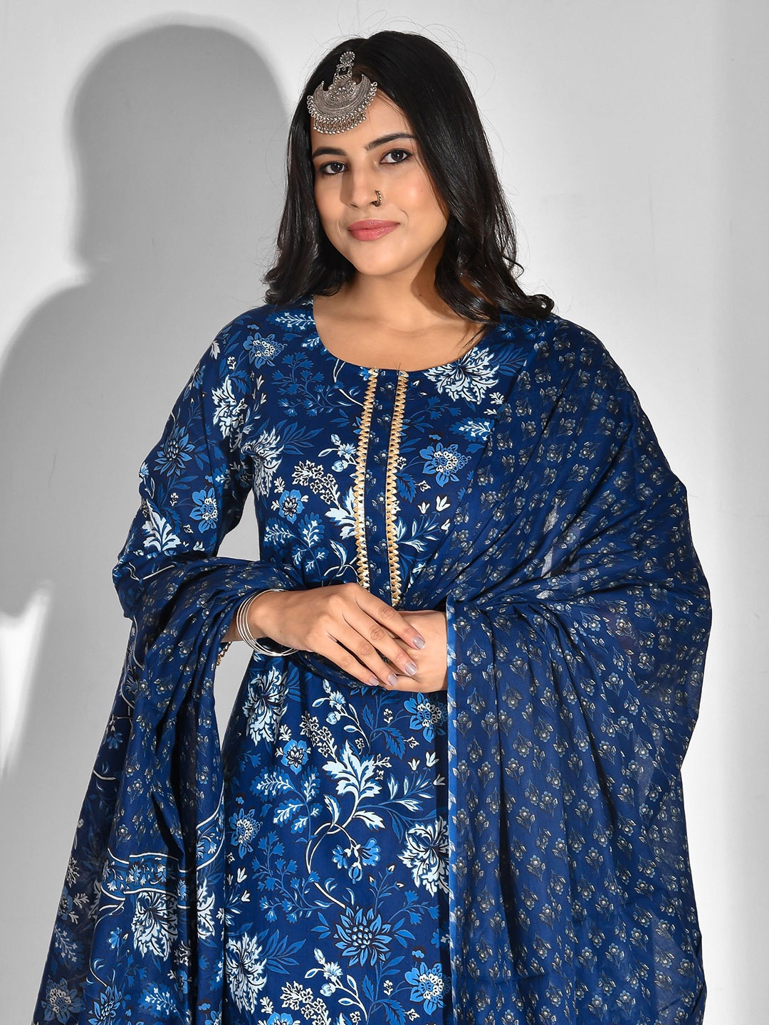 

mokshi Floral Printed Pure Cotton Kurta with Palazzos & With Dupatta, Blue