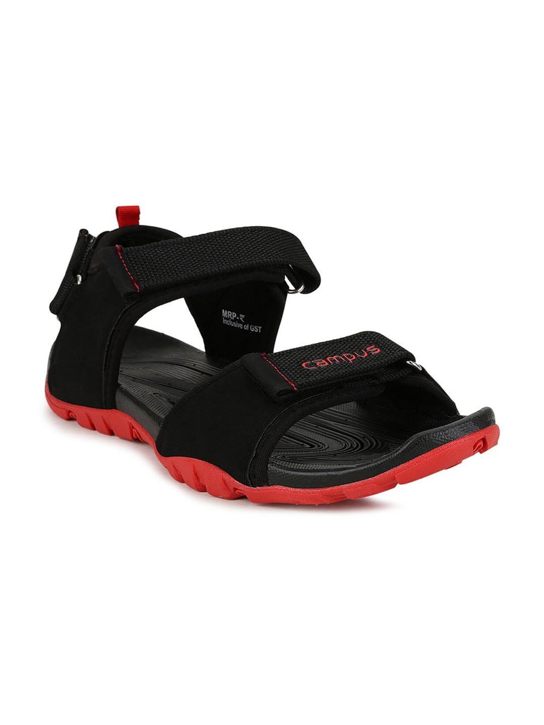 

Campus Men Brand Logo Textured Sports Sandals With Velcro Closure, Black