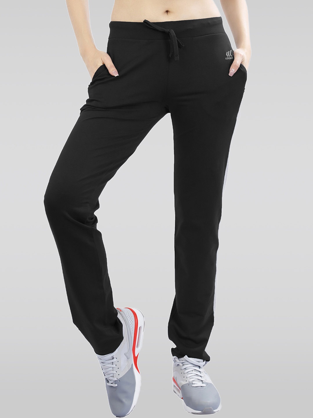 

LAASA SPORTS Women Dry-Fit Cotton Relaxed-Fit Track Pants, Black