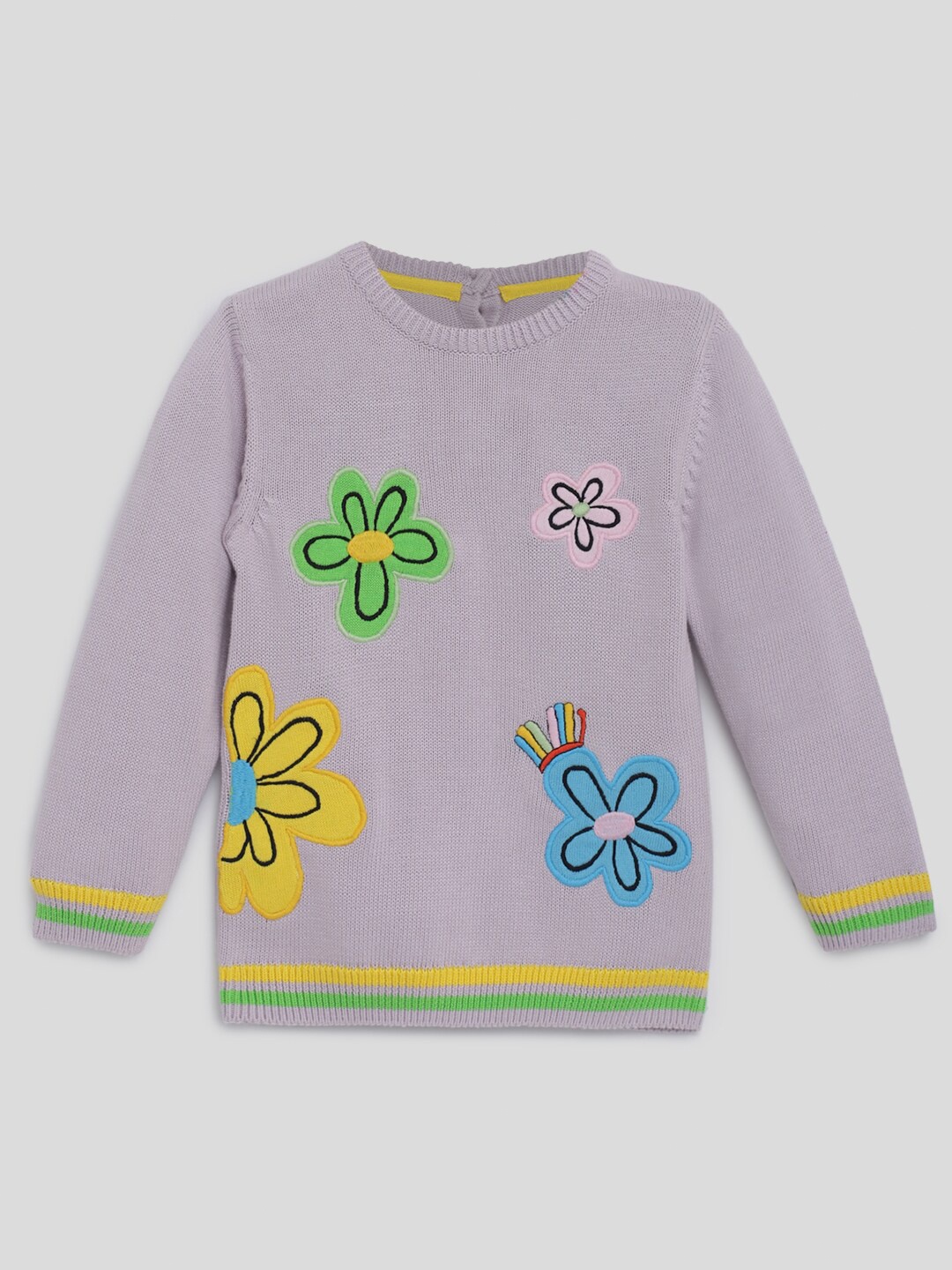 

Somersault Girls Floral Applique Cotton Pullover Sweater, Purple