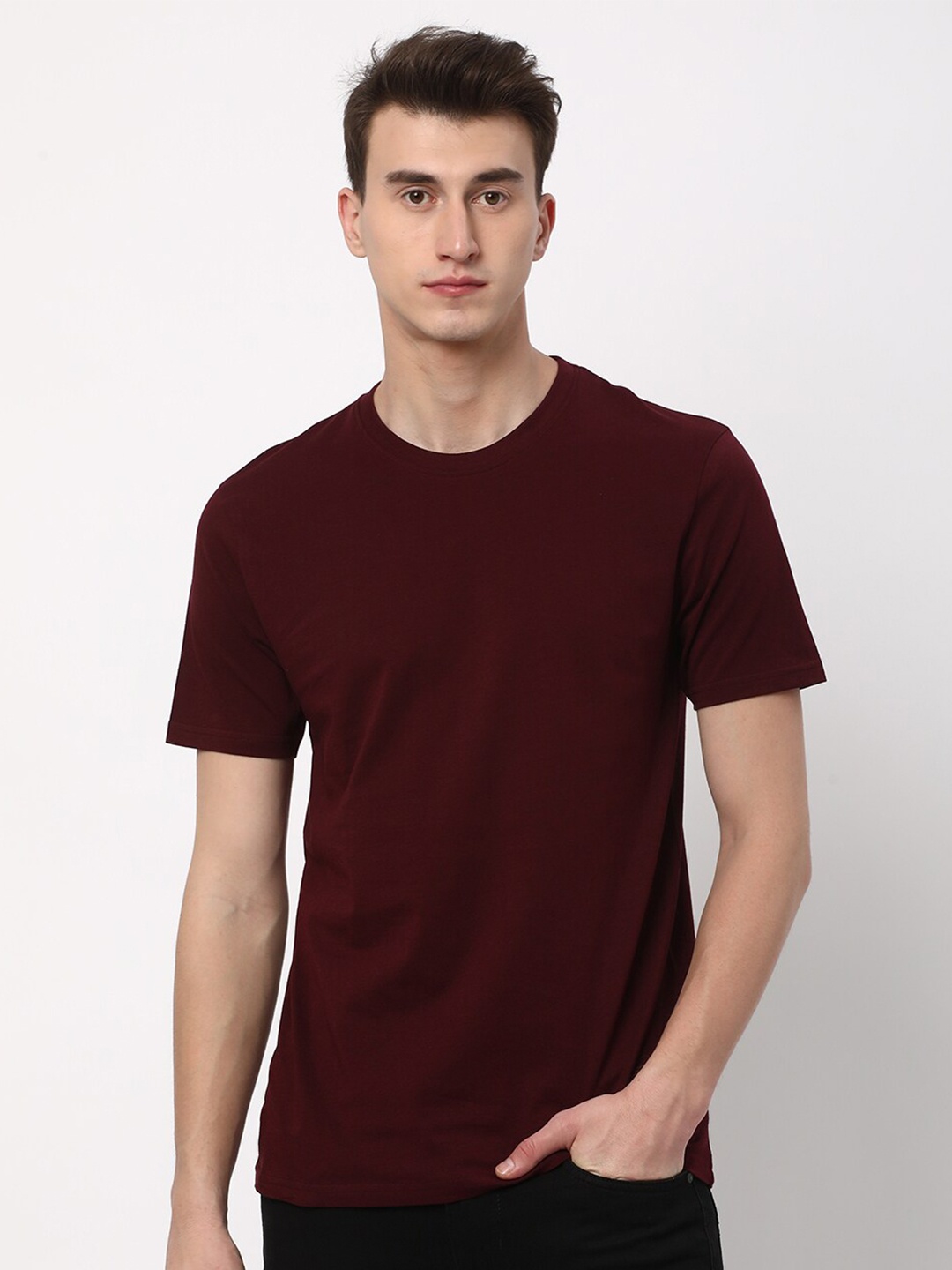 

R&B Round Neck Cotton T-shirt, Maroon