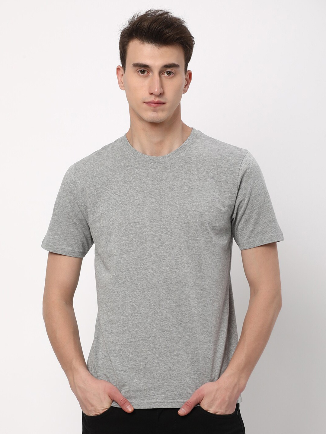 

R&B Round Neck Cotton T-shirt, Grey