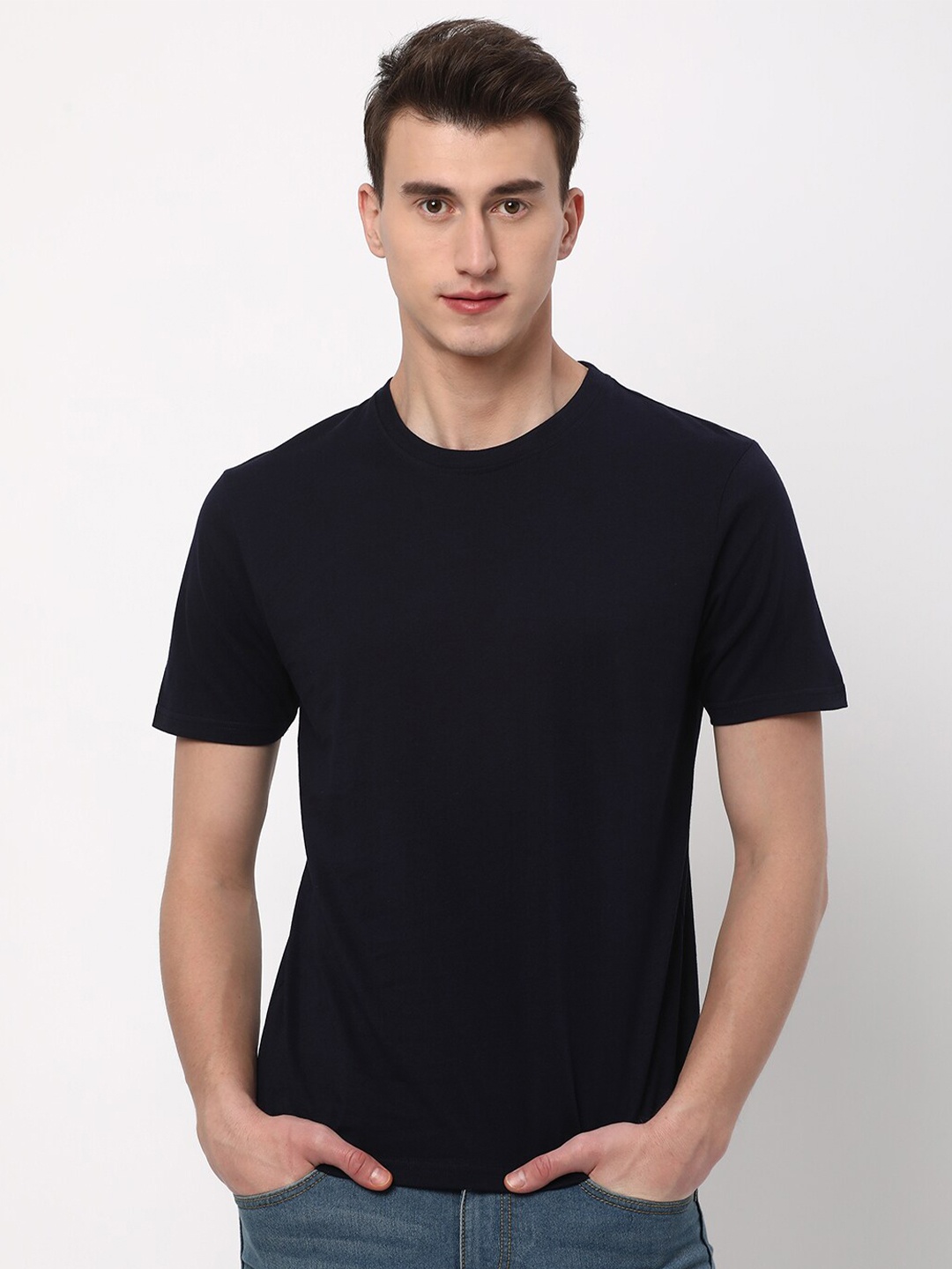 

R&B Round Neck Cotton T-shirt, Navy blue