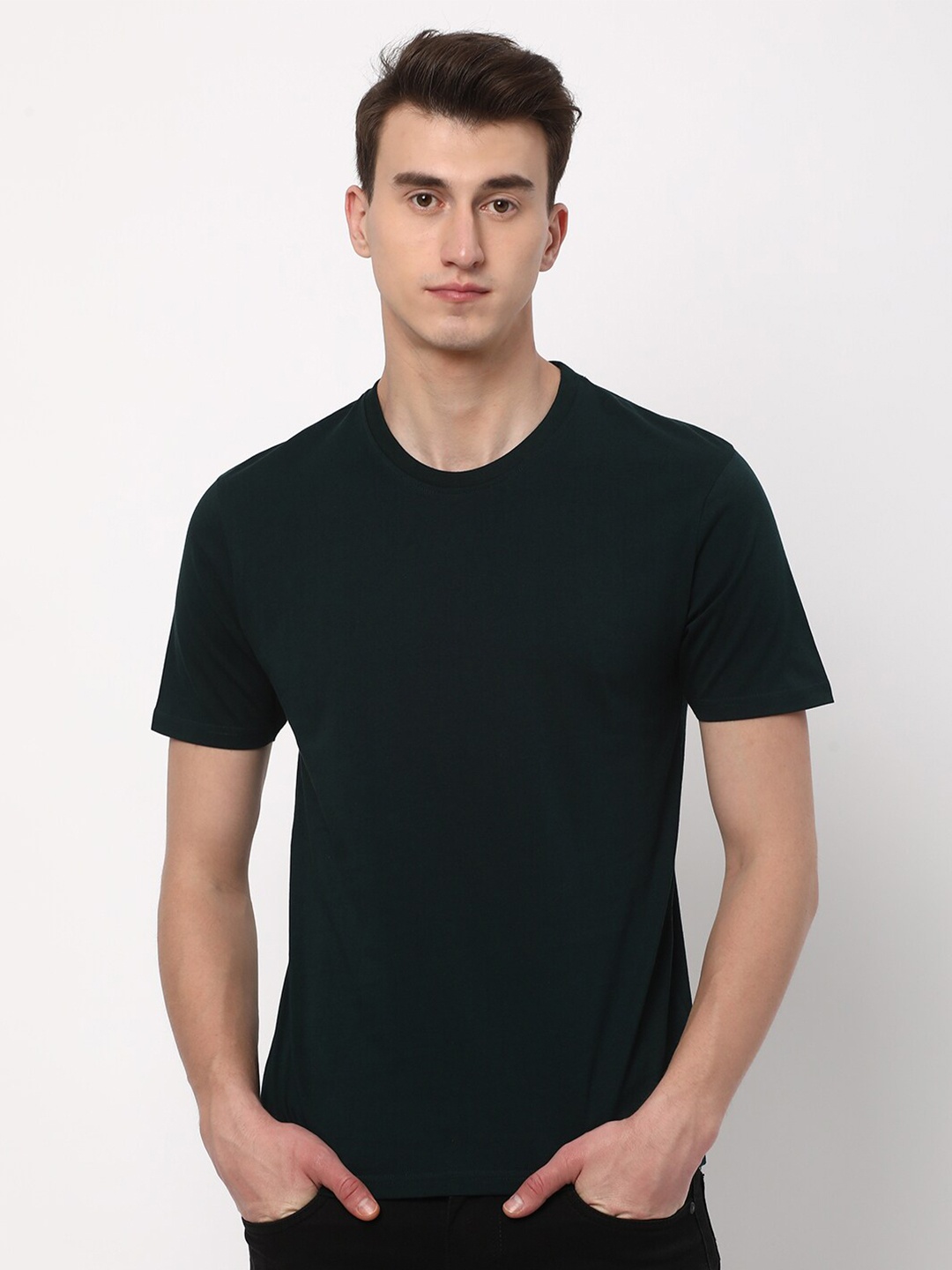 

R&B Round Neck Cotton T-shirt, Green