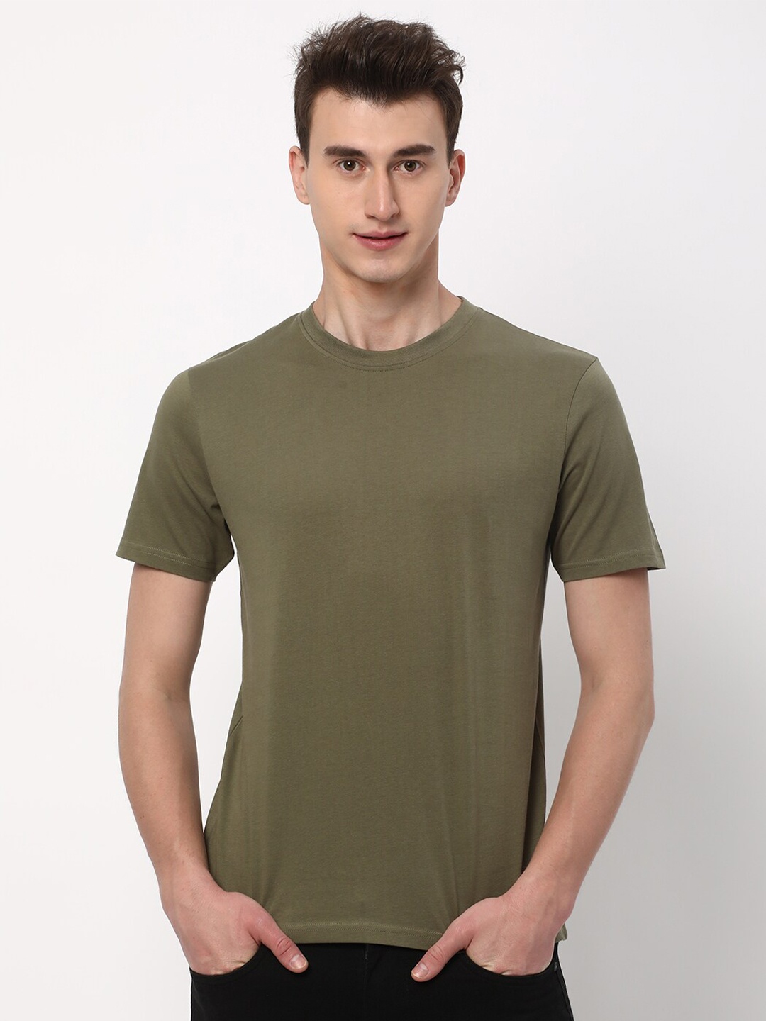 

R&B Round Neck Cotton T-shirt, Green